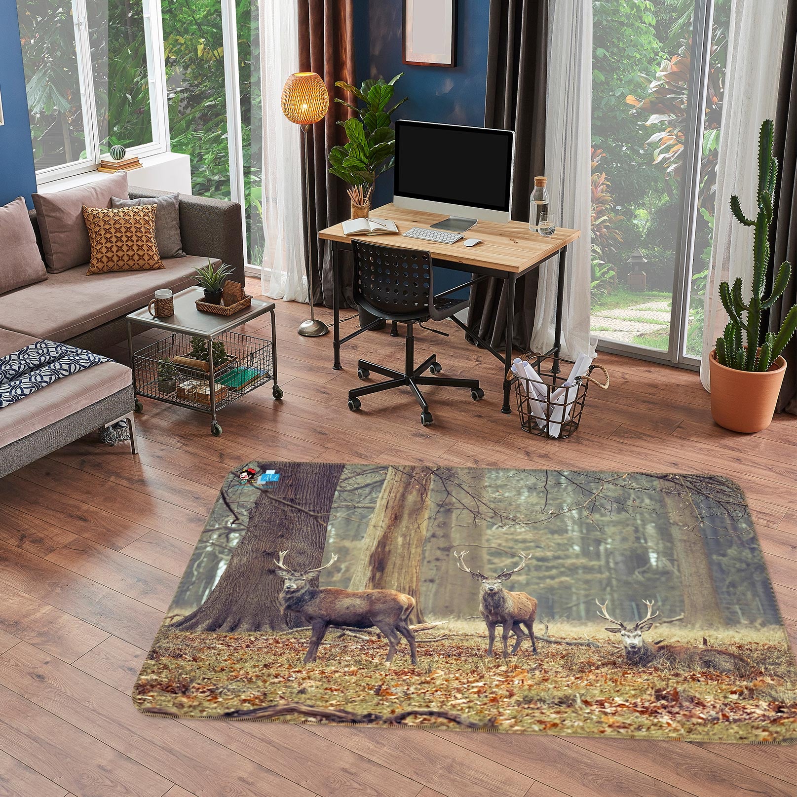 3D Forest Elk 6872 Assaf Frank Rug Non Slip Rug Mat