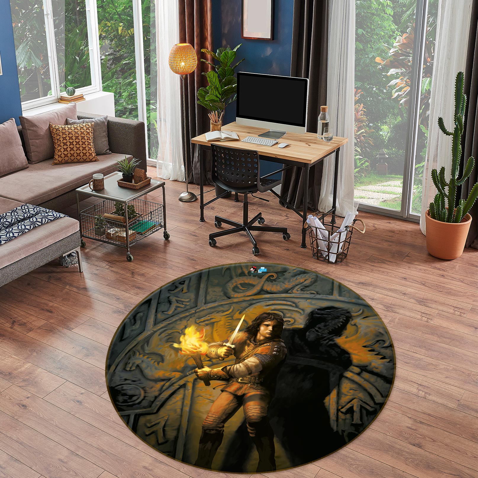 3D Torch Soldier 6094 Ciruelo Rug Round Non Slip Rug Mat