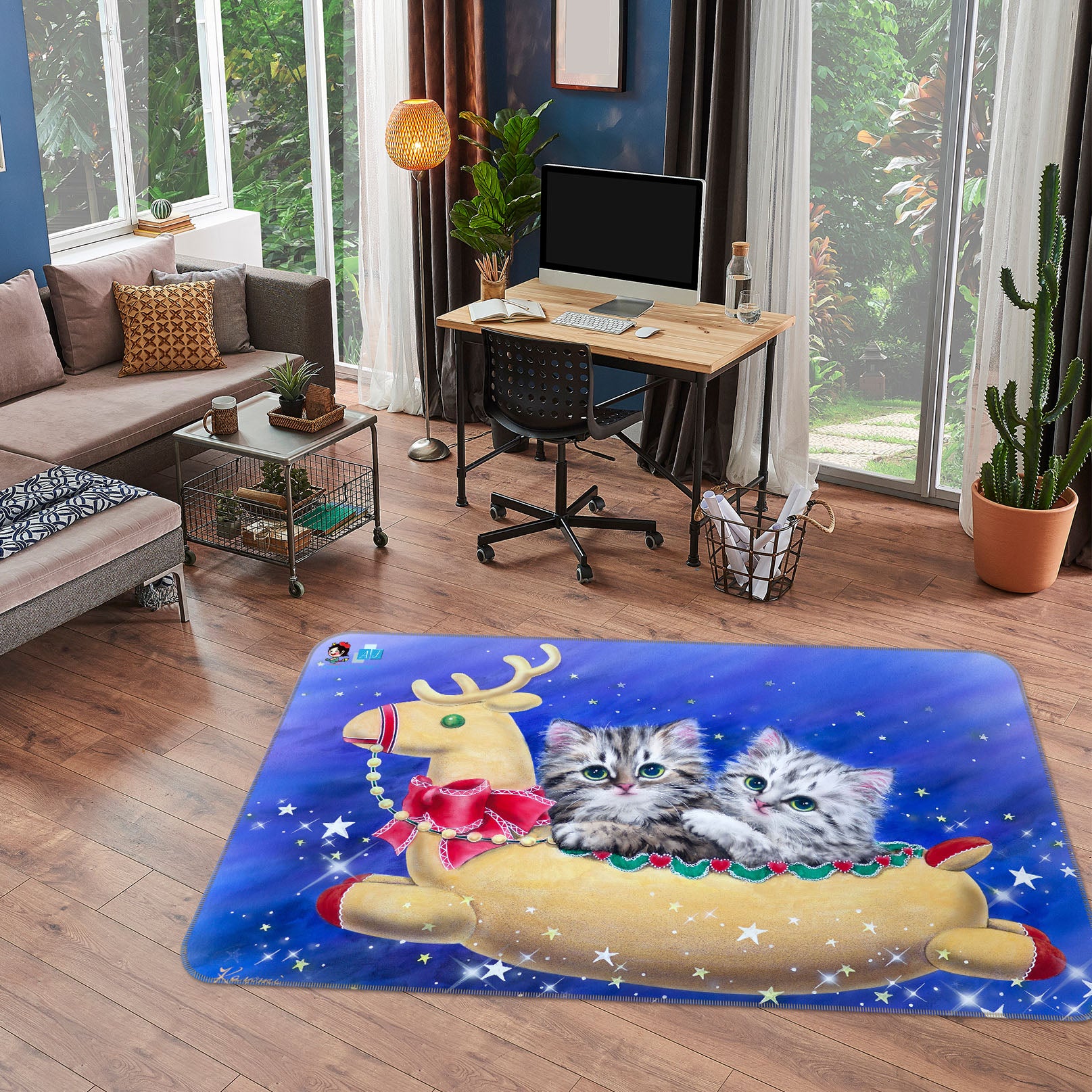 3D Trojan Cat 5741 Kayomi Harai Rug Non Slip Rug Mat