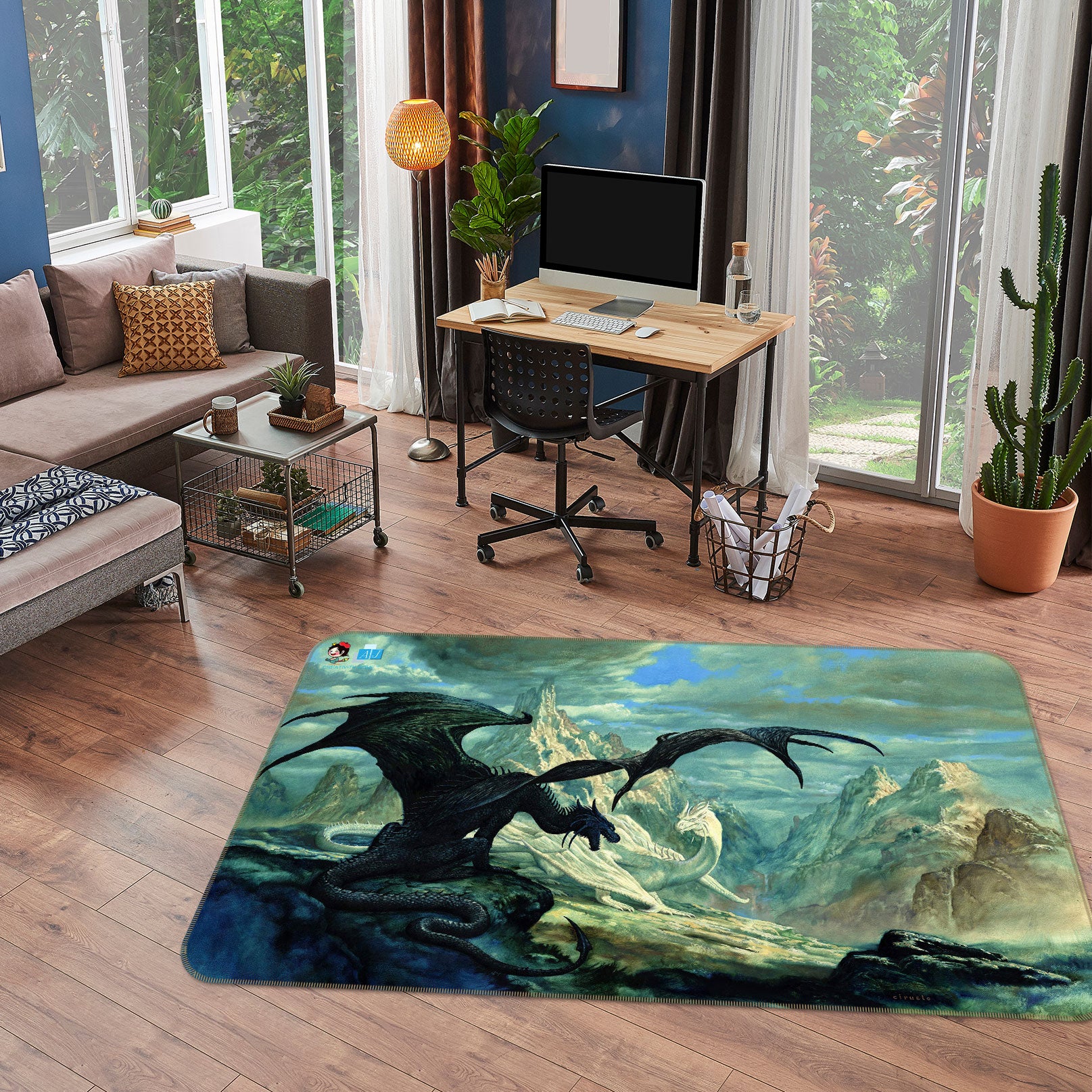 3D Dragon Snow Mountain 5159 Ciruelo Rug Non Slip Rug Mat