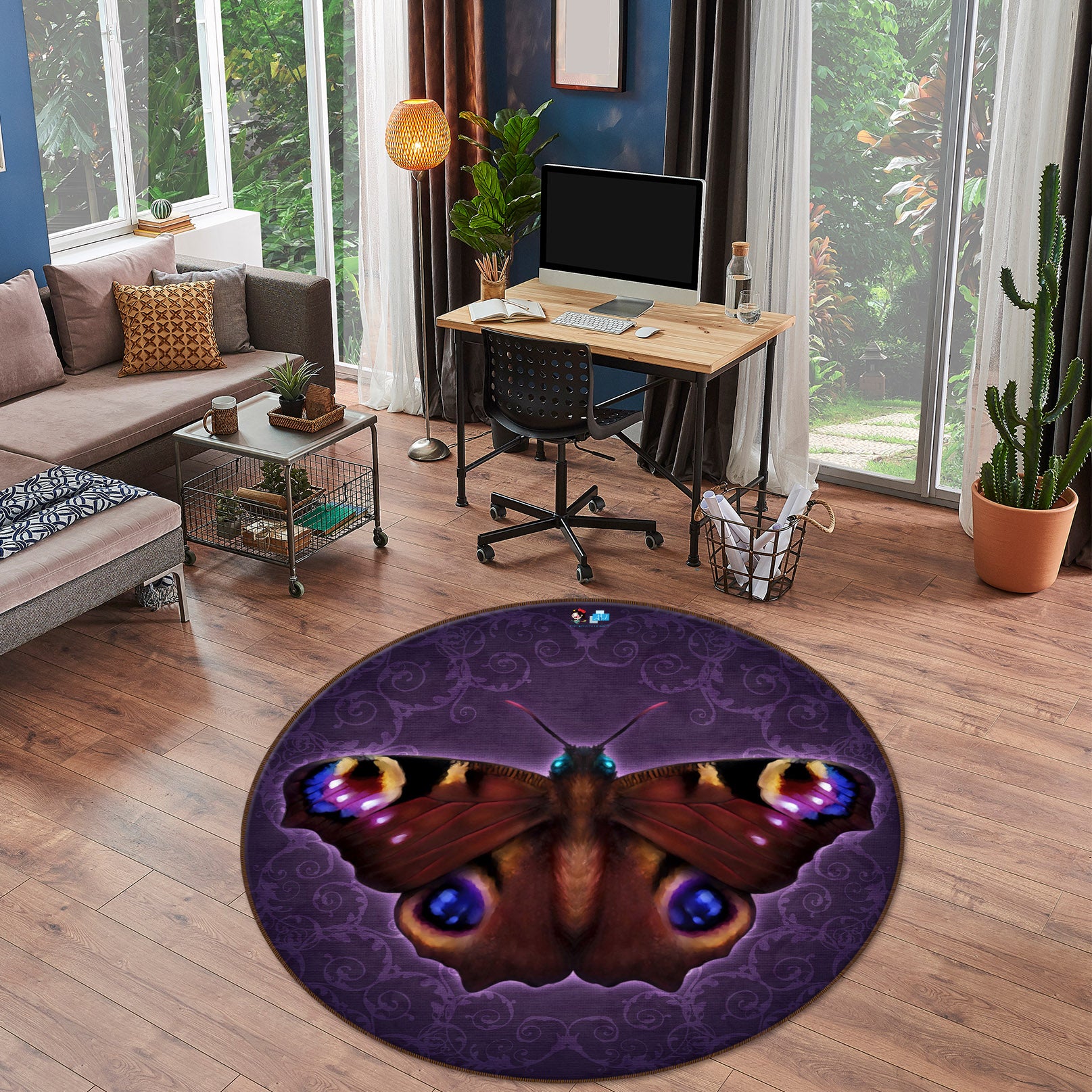 3D Brown Moth 8877 Brigid Ashwood Rug Round Non Slip Rug Mat