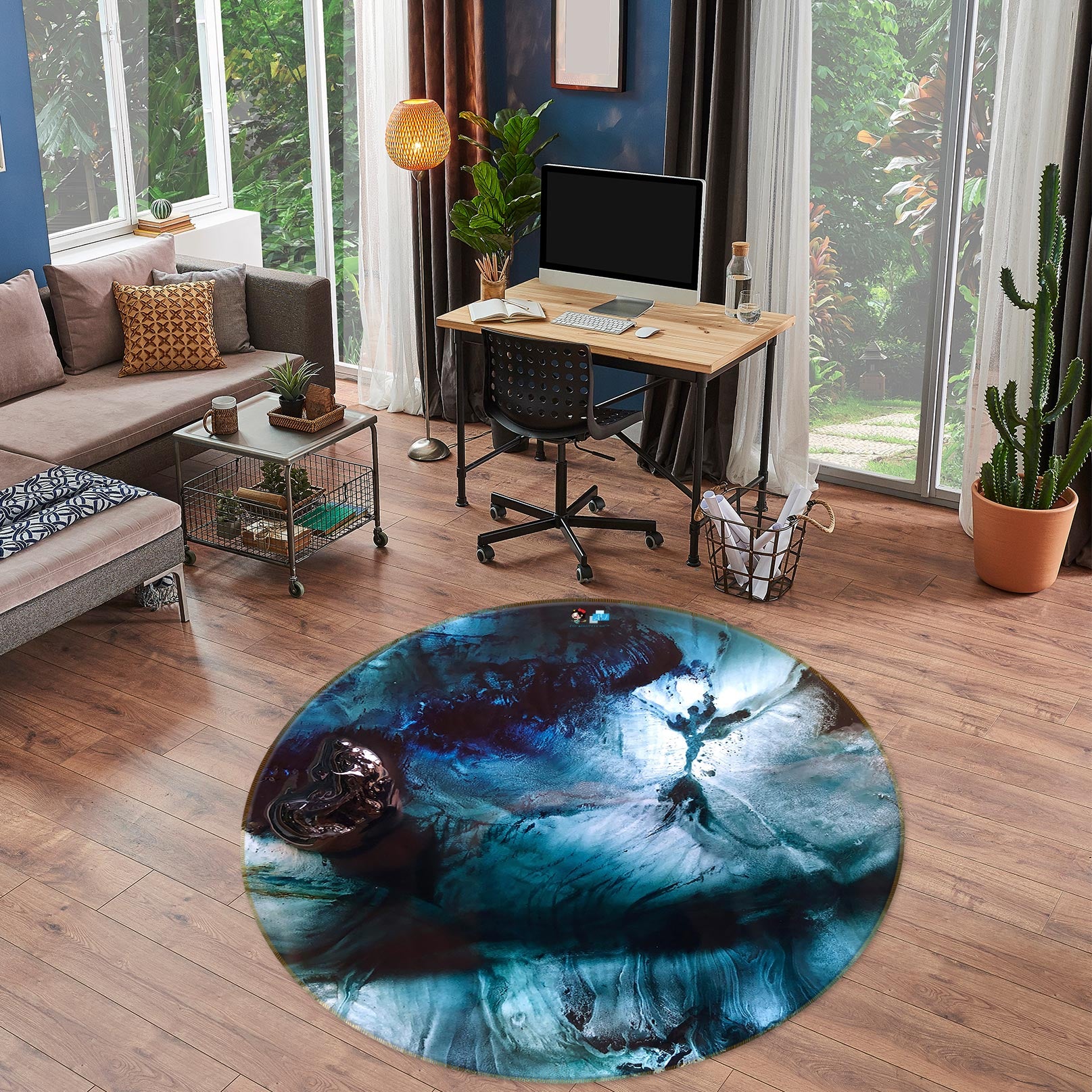 3D Dark Texture 777 Skromova Marina Rug Round Non Slip Rug Mat