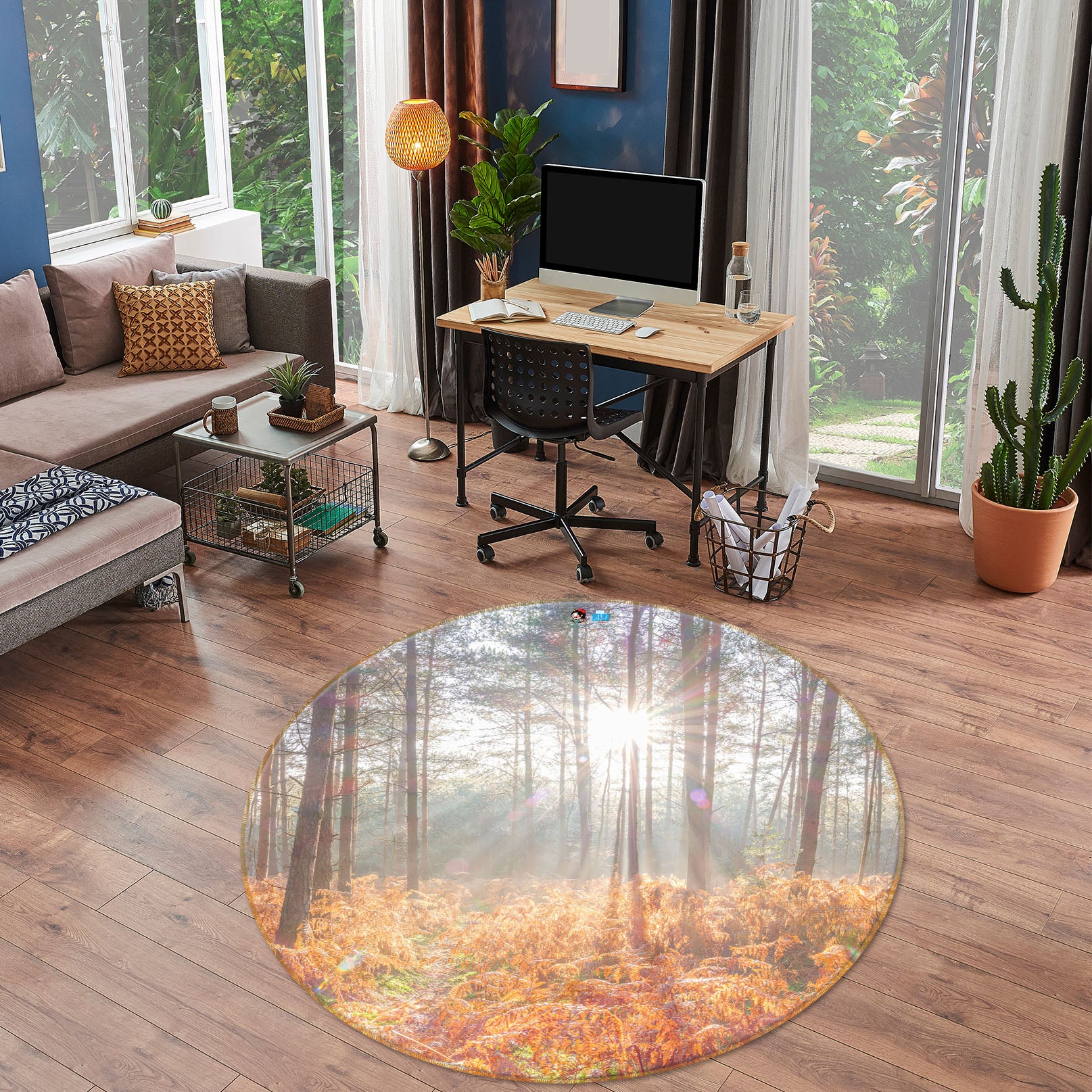 3D Sunlight Trees 7373 Assaf Frank Rug Round Non Slip Rug Mat