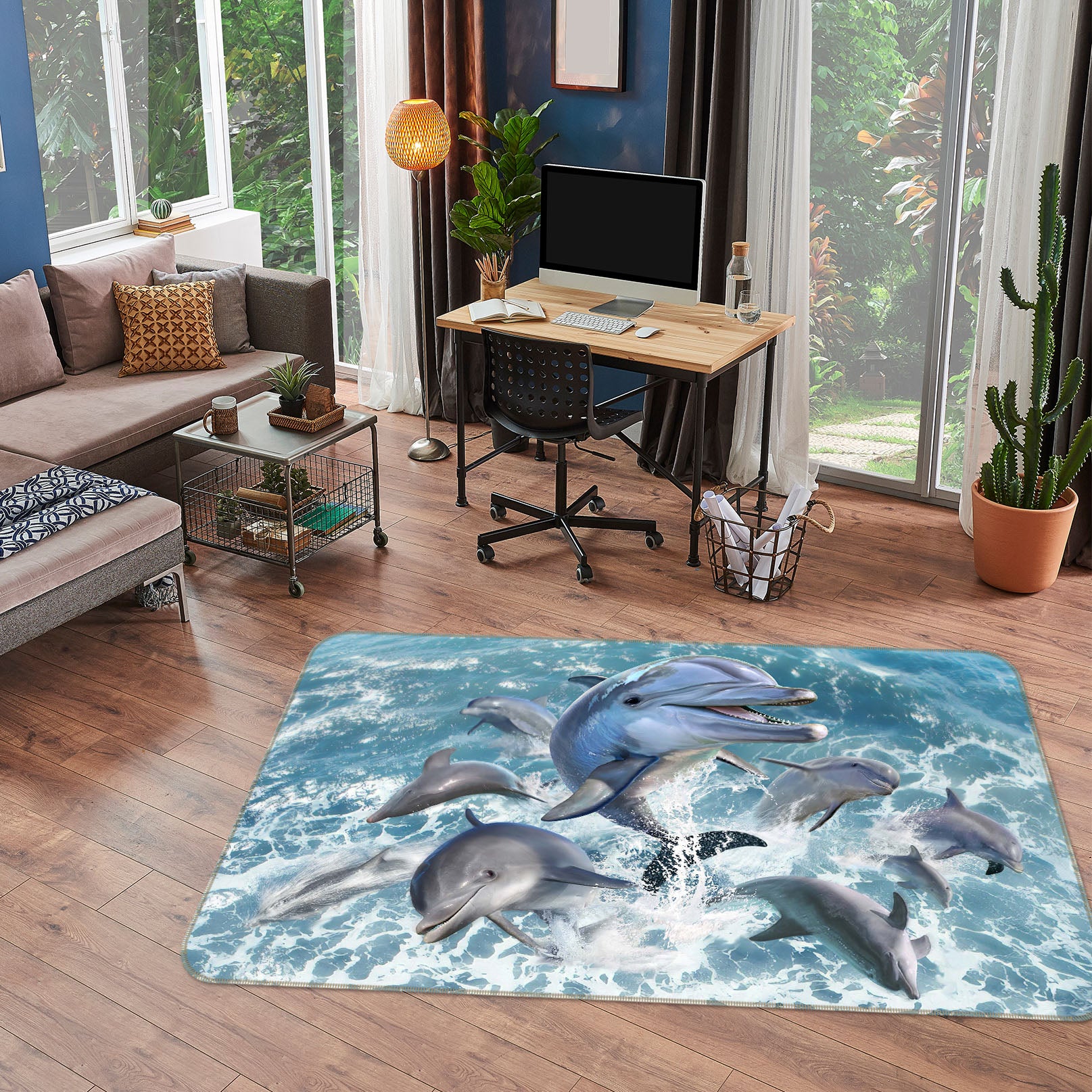 3D Dolphin Jump 1055 Jerry LoFaro Rug Non Slip Rug Mat