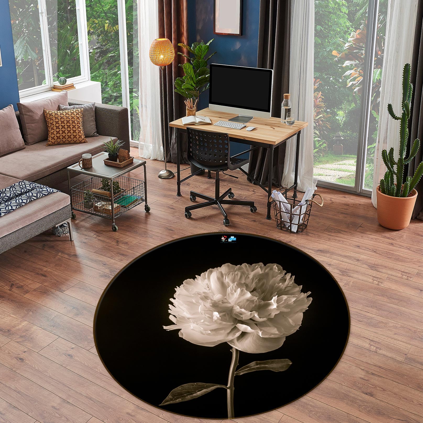 3D Elegant Flower 7521 Assaf Frank Rug Round Non Slip Rug Mat