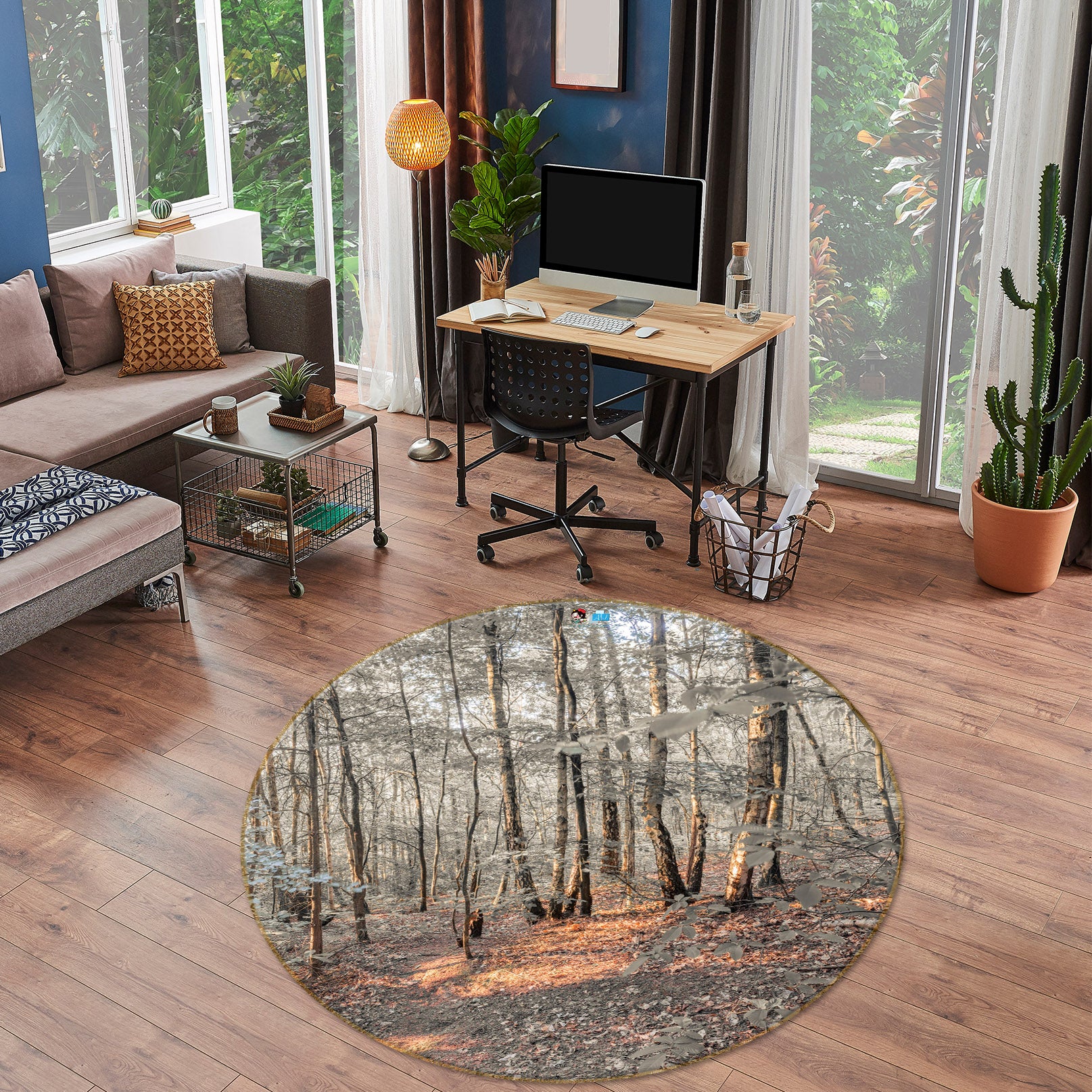 3D Forest Trees 7348 Assaf Frank Rug Round Non Slip Rug Mat