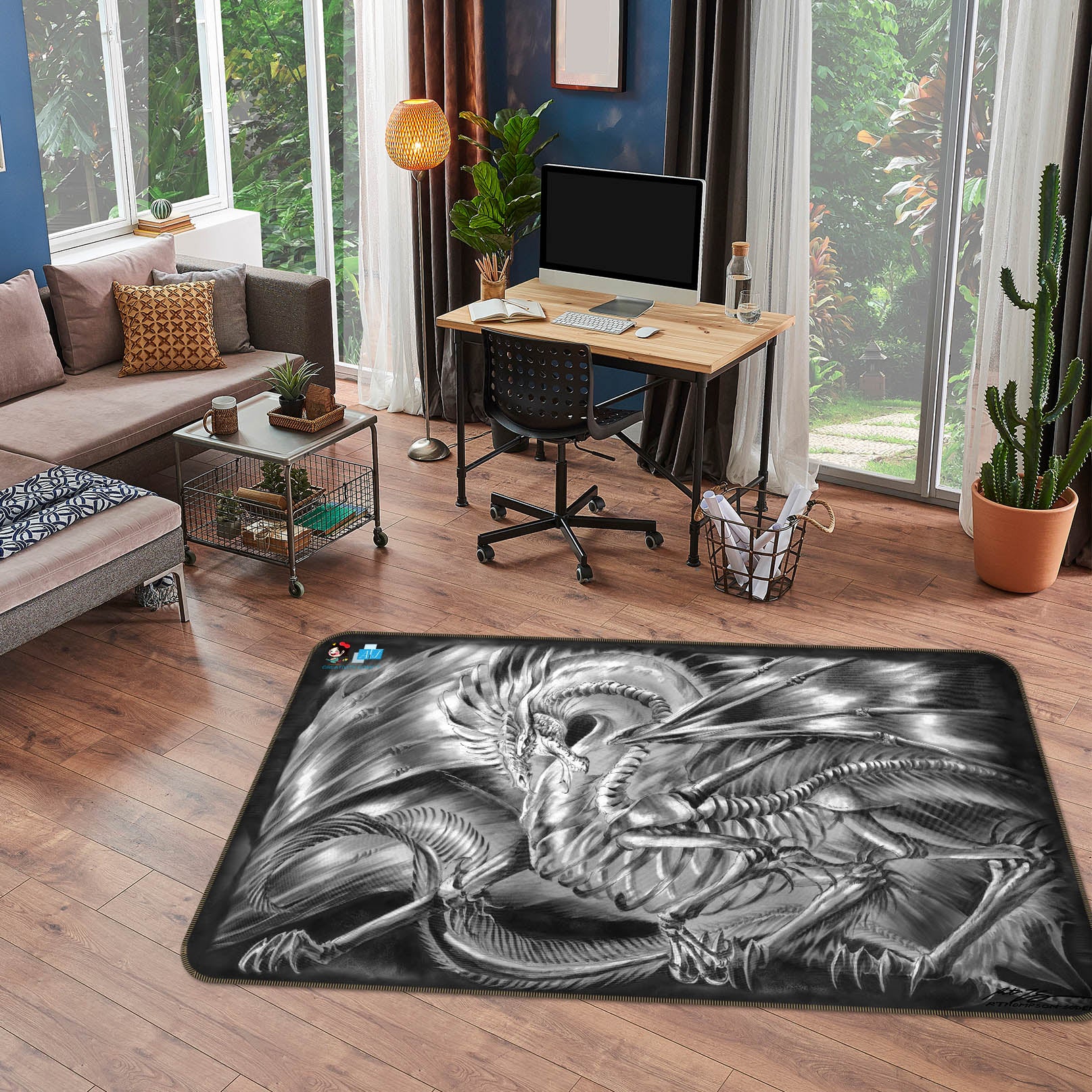 3D Gray Dragon 8204 Ruth Thompson Rug Non Slip Rug Mat