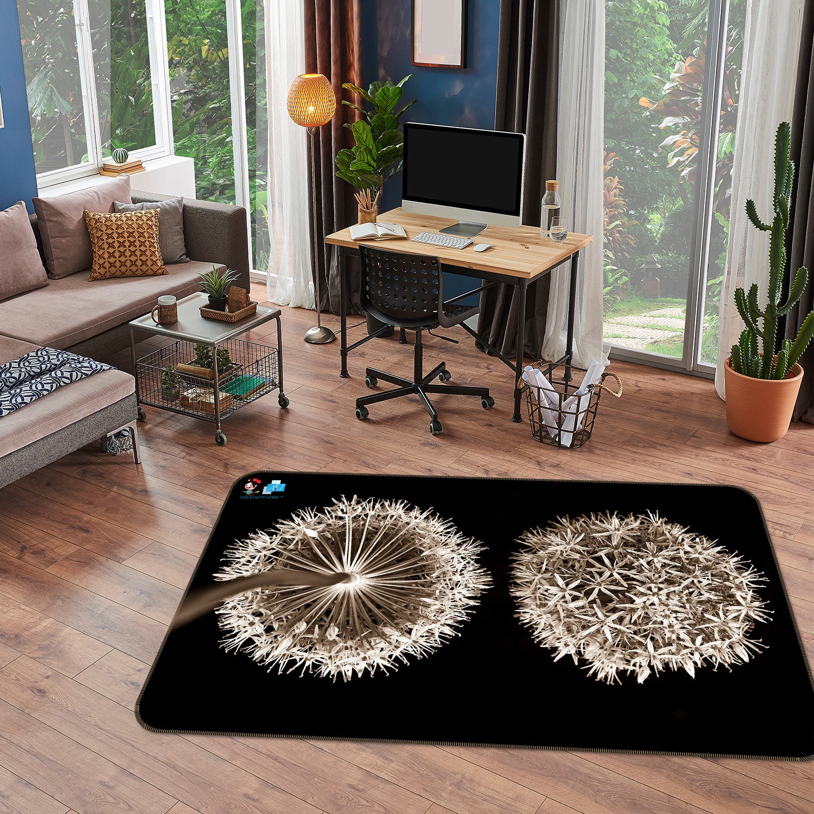 3D Gray Dandelion 6801 Assaf Frank Rug Non Slip Rug Mat