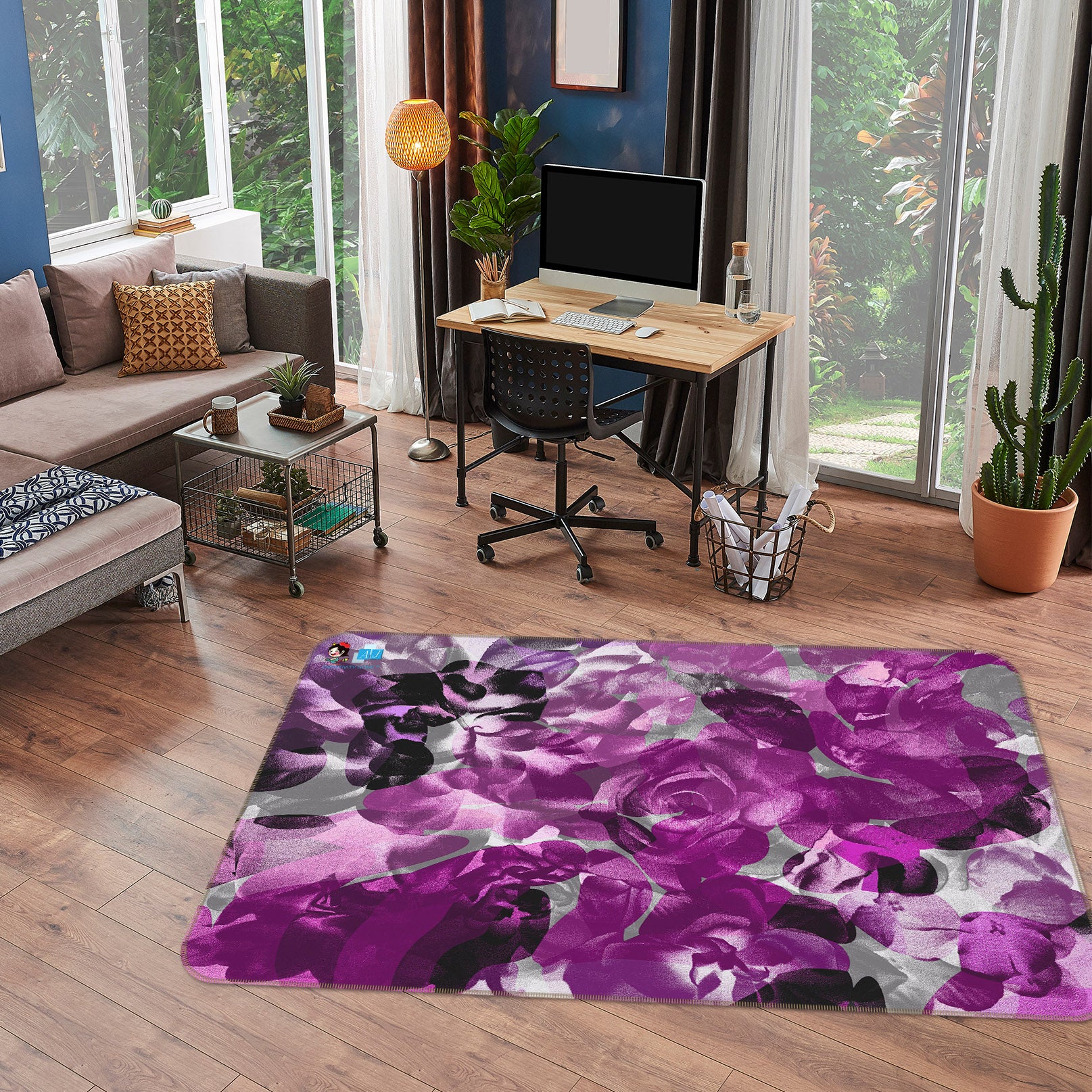 3D Purple Flowers 19151 Shandra Smith Rug Non Slip Rug Mat