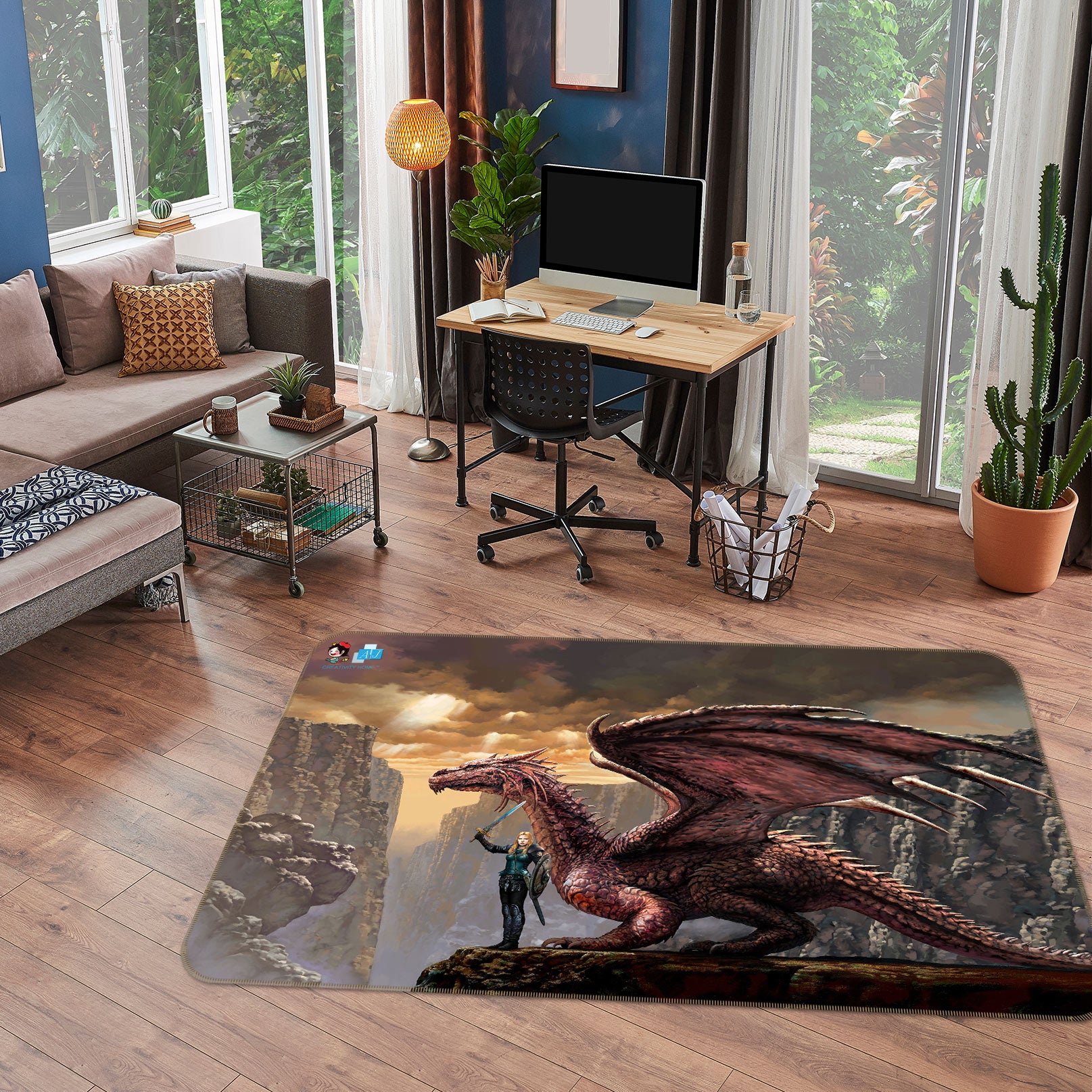 3D Dragon Knight 5150 Ciruelo Rug Non Slip Rug Mat