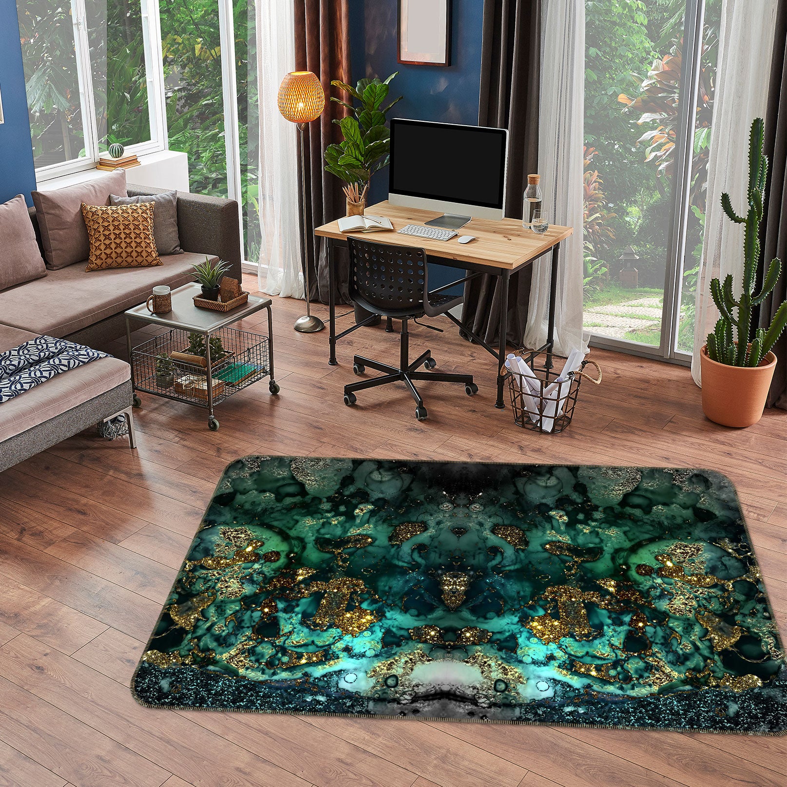 3D Green Abstract 062 Uta Naumann Rug Non Slip Rug Mat