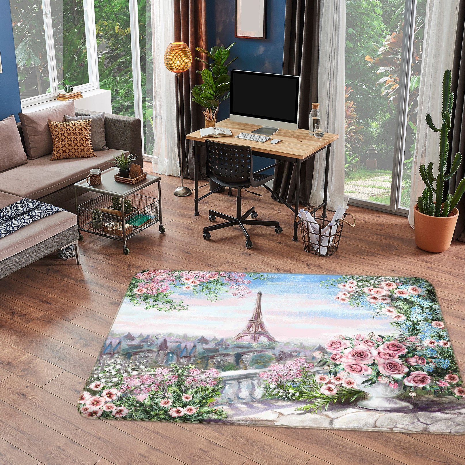 3D Eiffel Tower Rose 1035 Non Slip Rug Mat