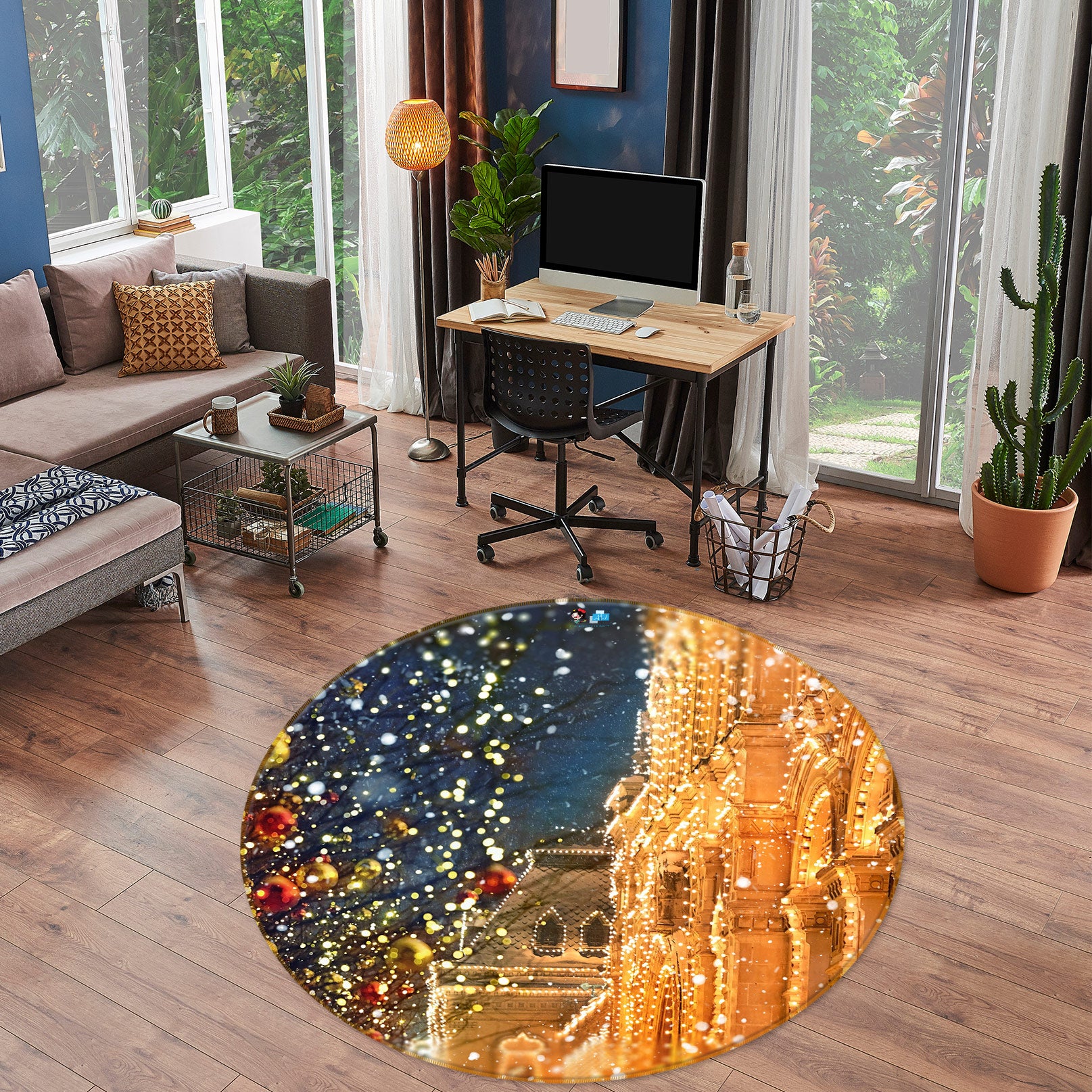 3D Golden Light House 55245 Christmas Round Non Slip Rug Mat Xmas