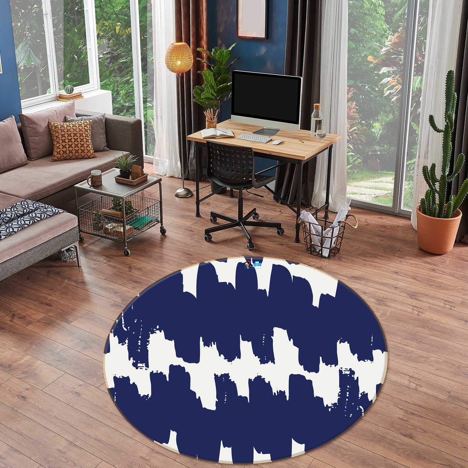 3D Navy Blue Pattern 10592 Kashmira Jayaprakash Rug Round Non Slip Rug Mat