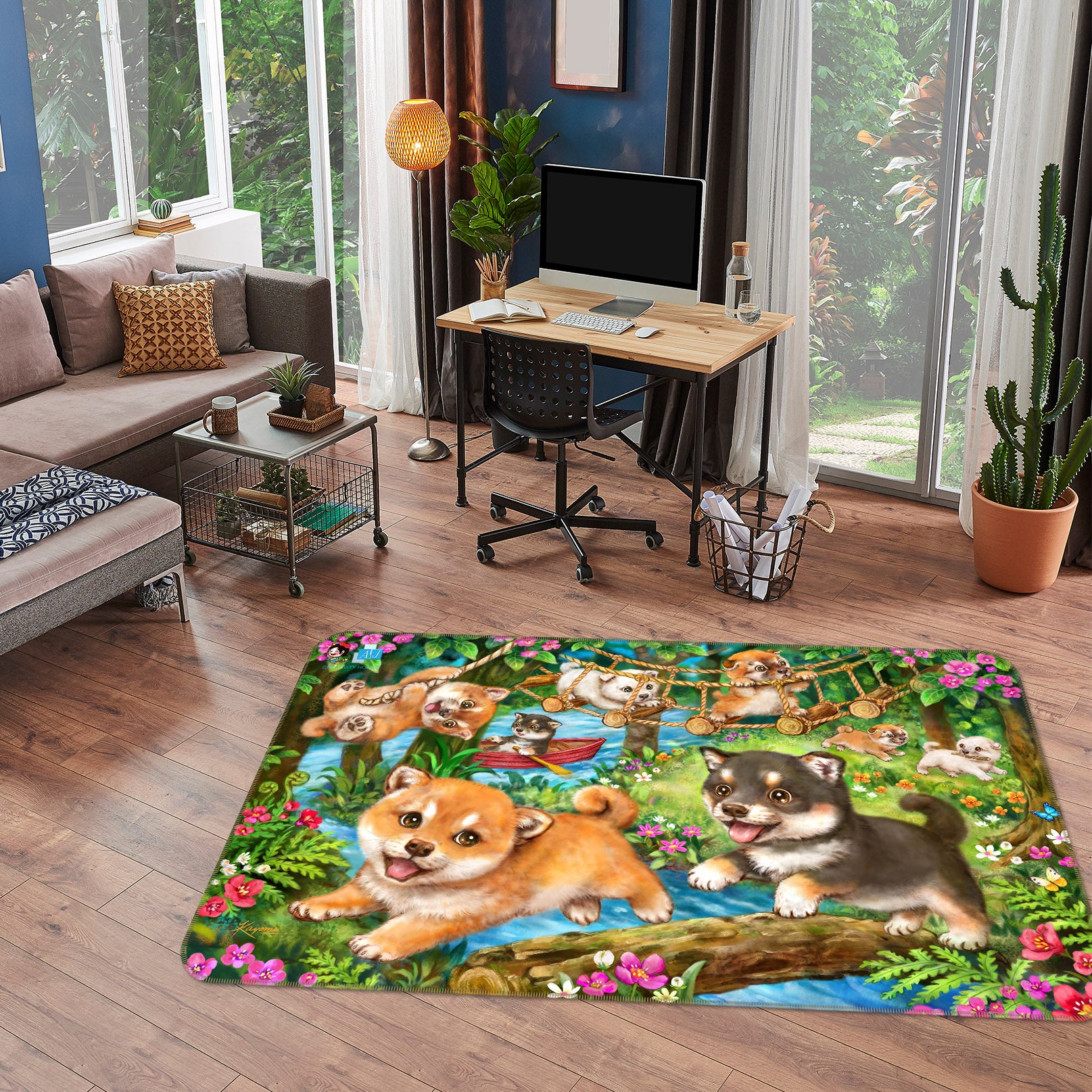 3D Dog Playing 5630 Kayomi Harai Rug Non Slip Rug Mat