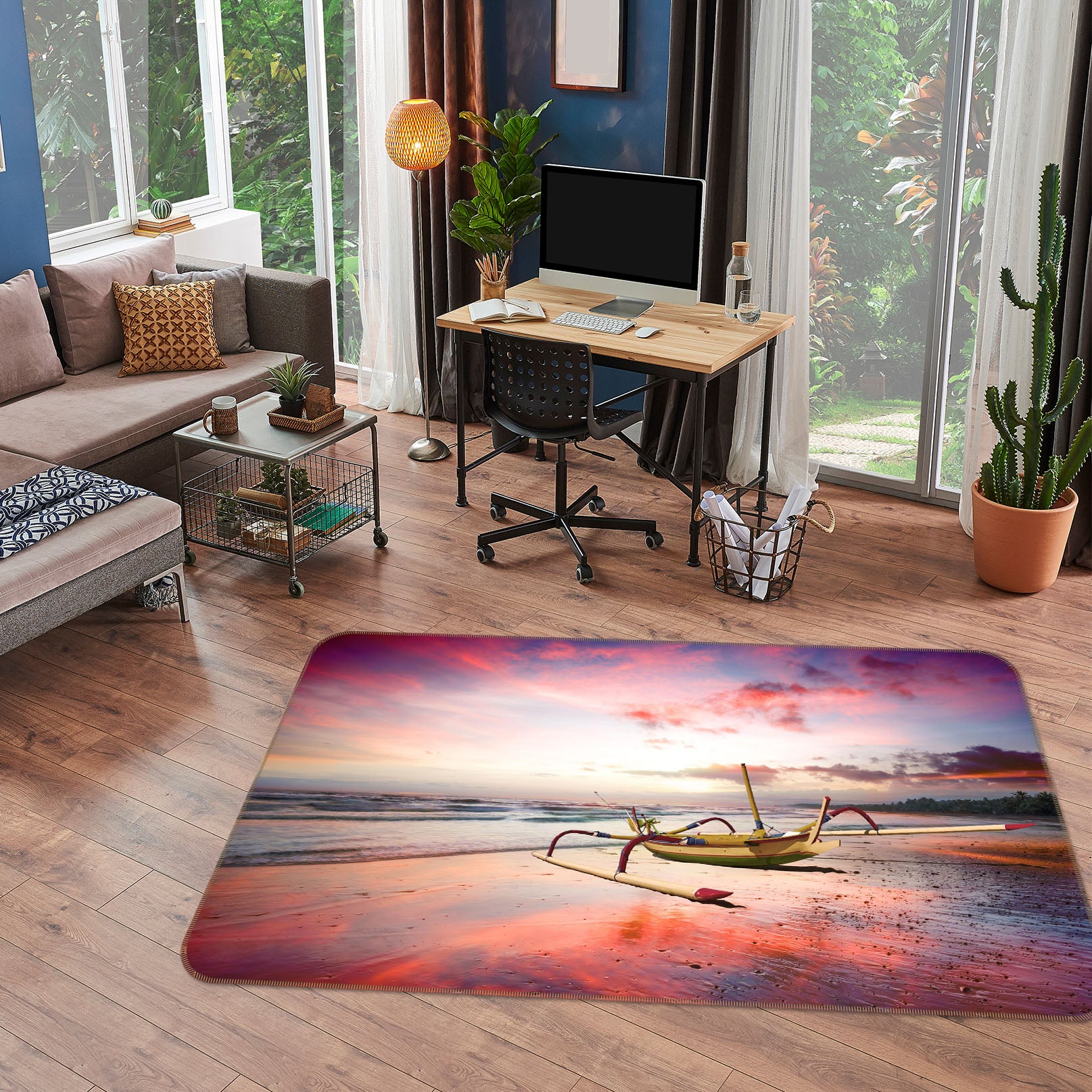 3D Sunset Boat 1082 Marco Carmassi Rug Non Slip Rug Mat