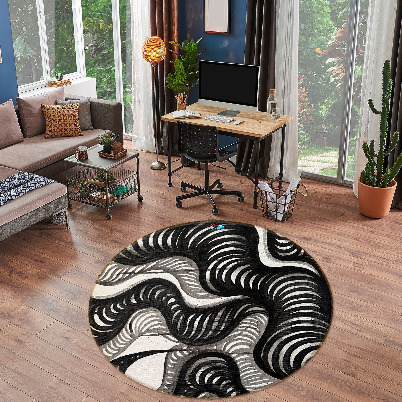 3D Black Circle 8245 Jacqueline Reynoso Rug Round Non Slip Rug Mat