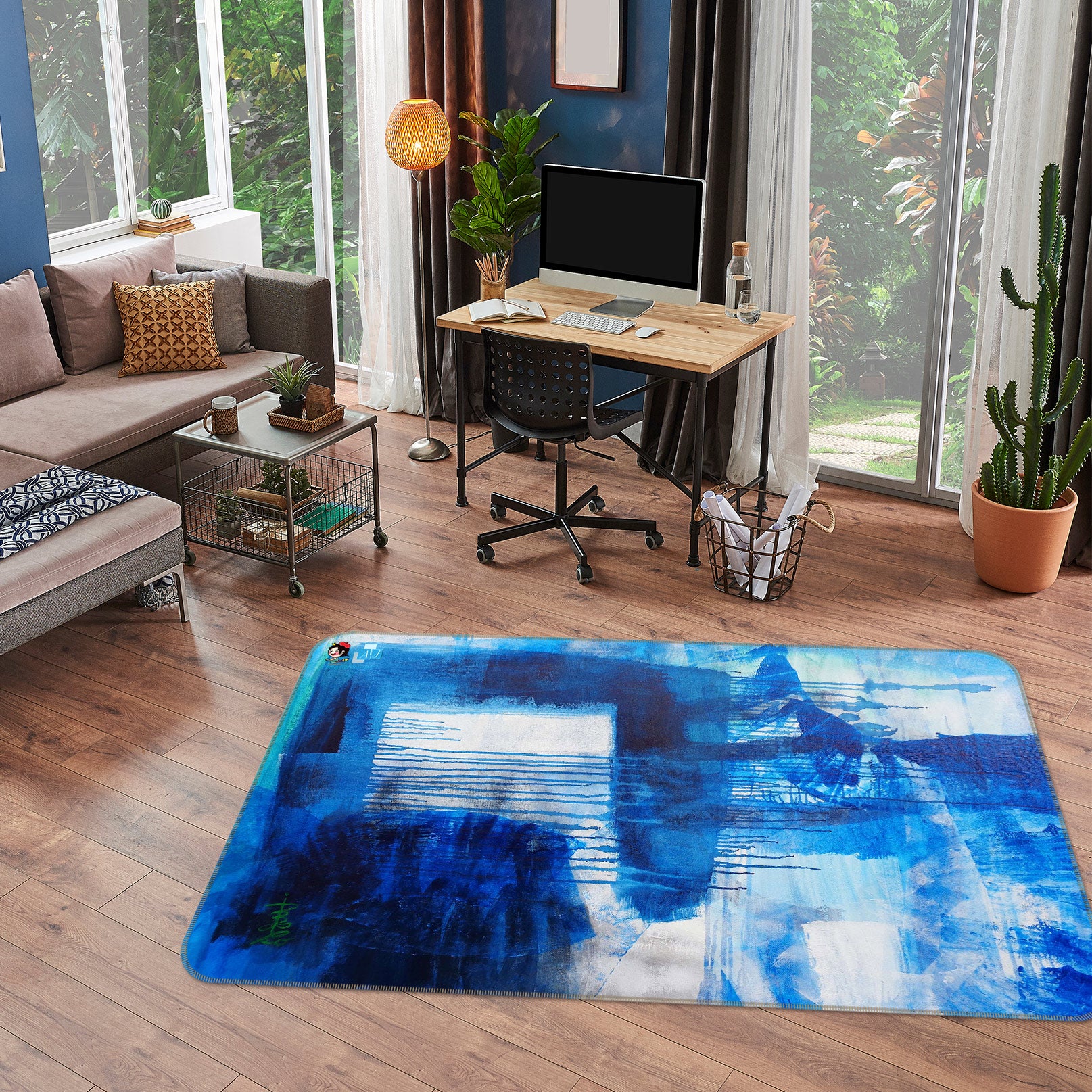 3D Blue Ink 753 Misako Chida Rug Non Slip Rug Mat