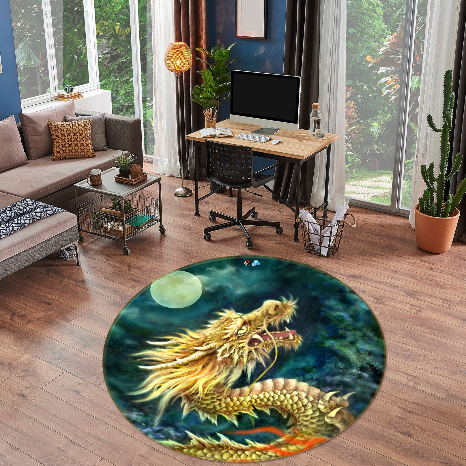 3D Dragon Moon 6022 Kayomi Harai Rug Round Non Slip Rug Mat