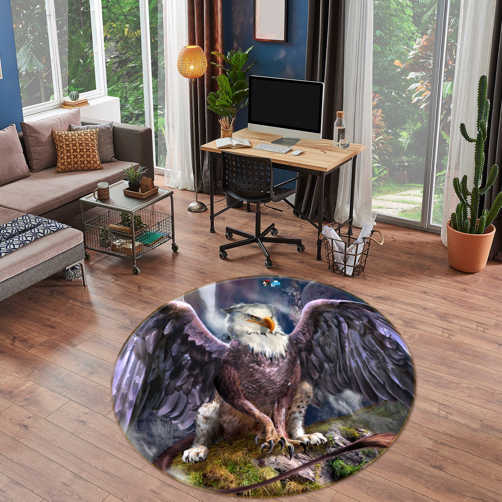 3D Eagle Wings 8394 Ruth Thompson Rug Round Non Slip Rug Mat