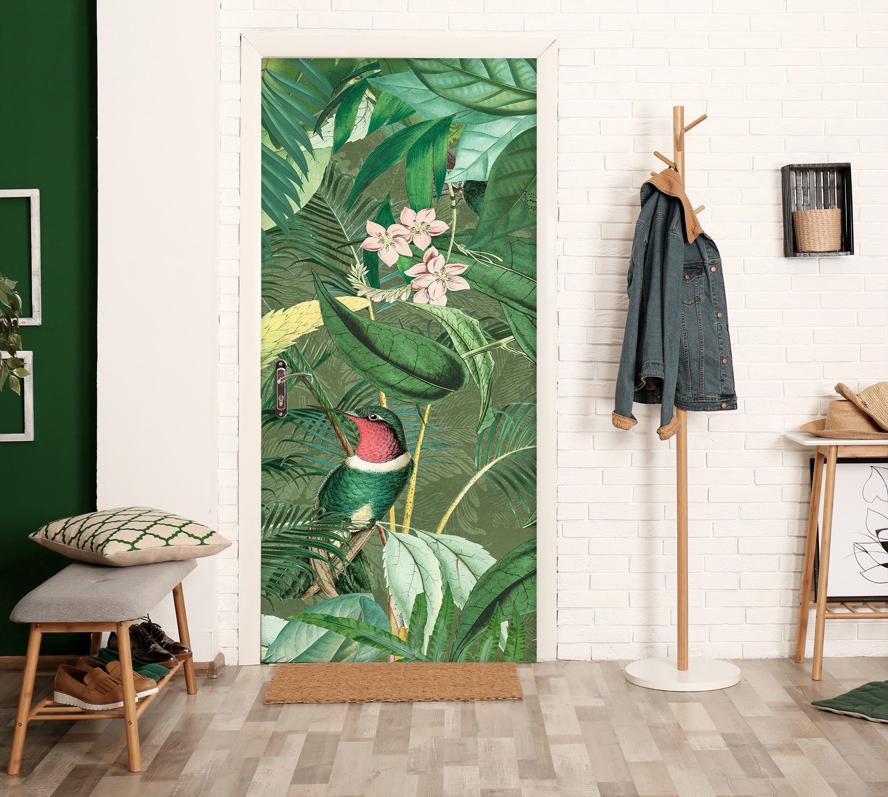 3D Green Bush Bird 11901 Andrea Haase Door Mural