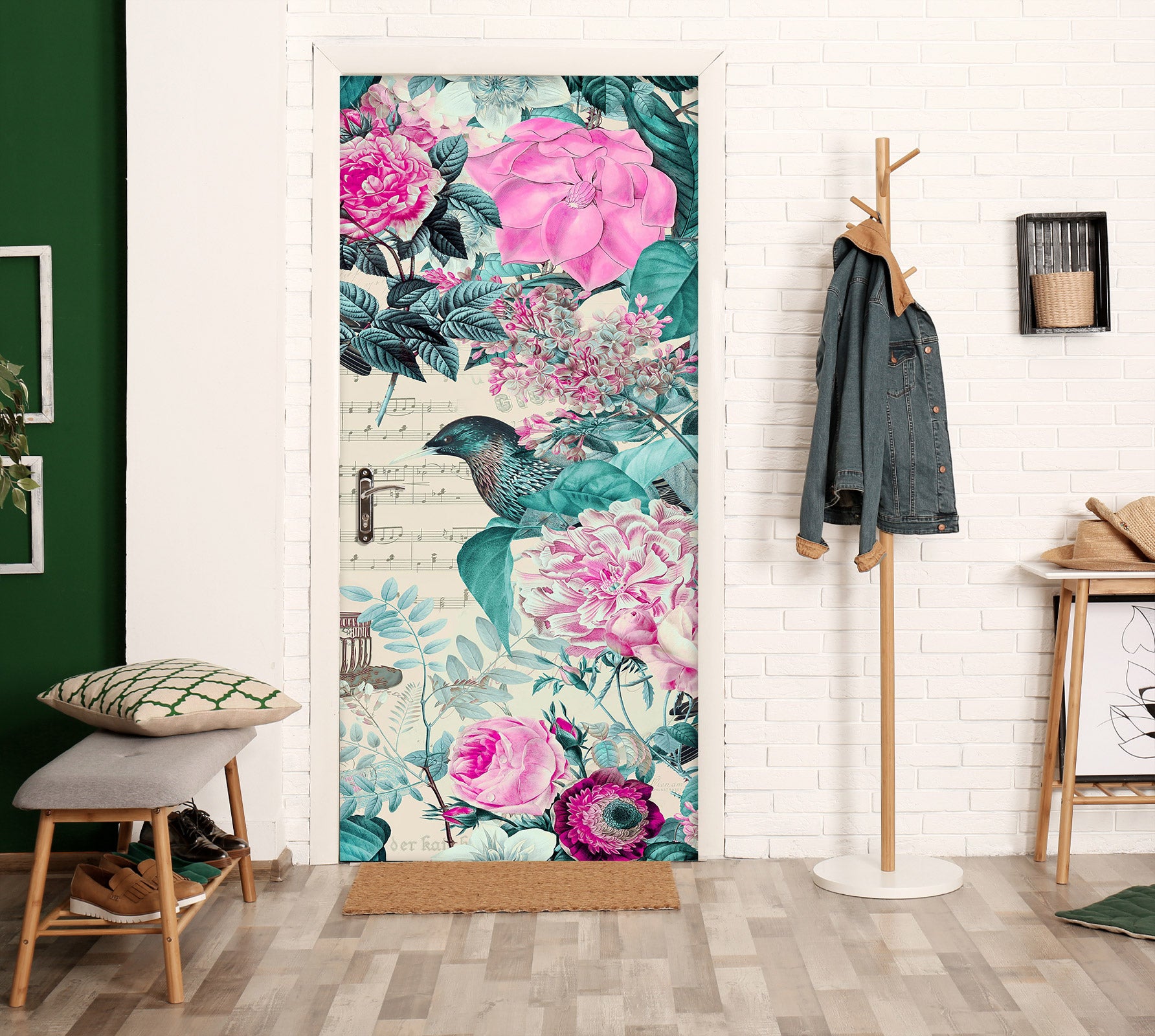 3D Bird Flower Bush 11886 Andrea Haase Door Mural