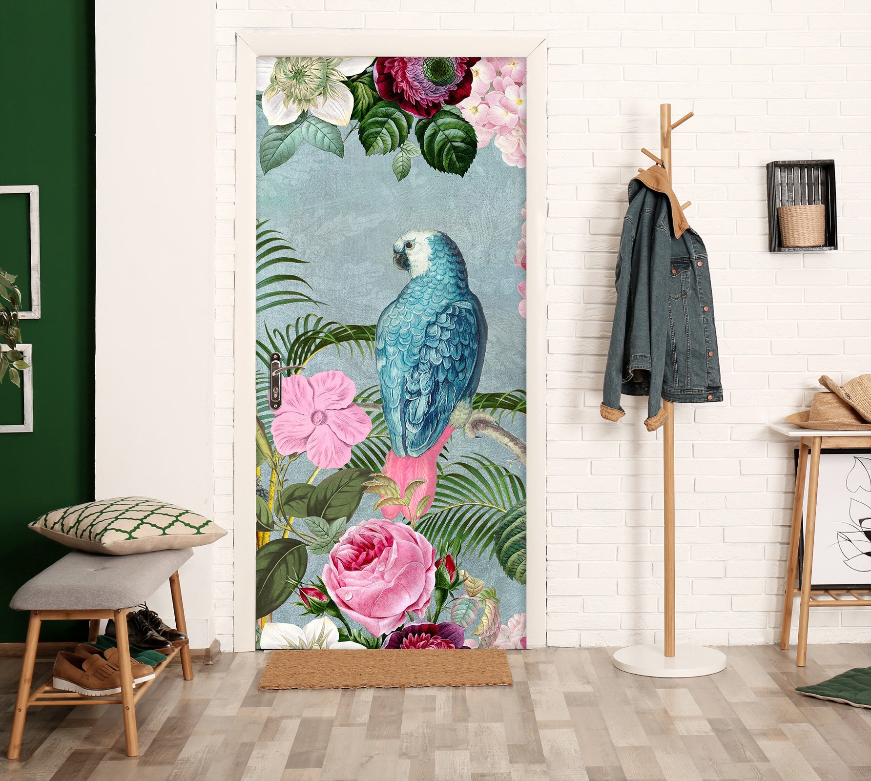 3D Parrot Rose Branch 11913 Andrea Haase Door Mural