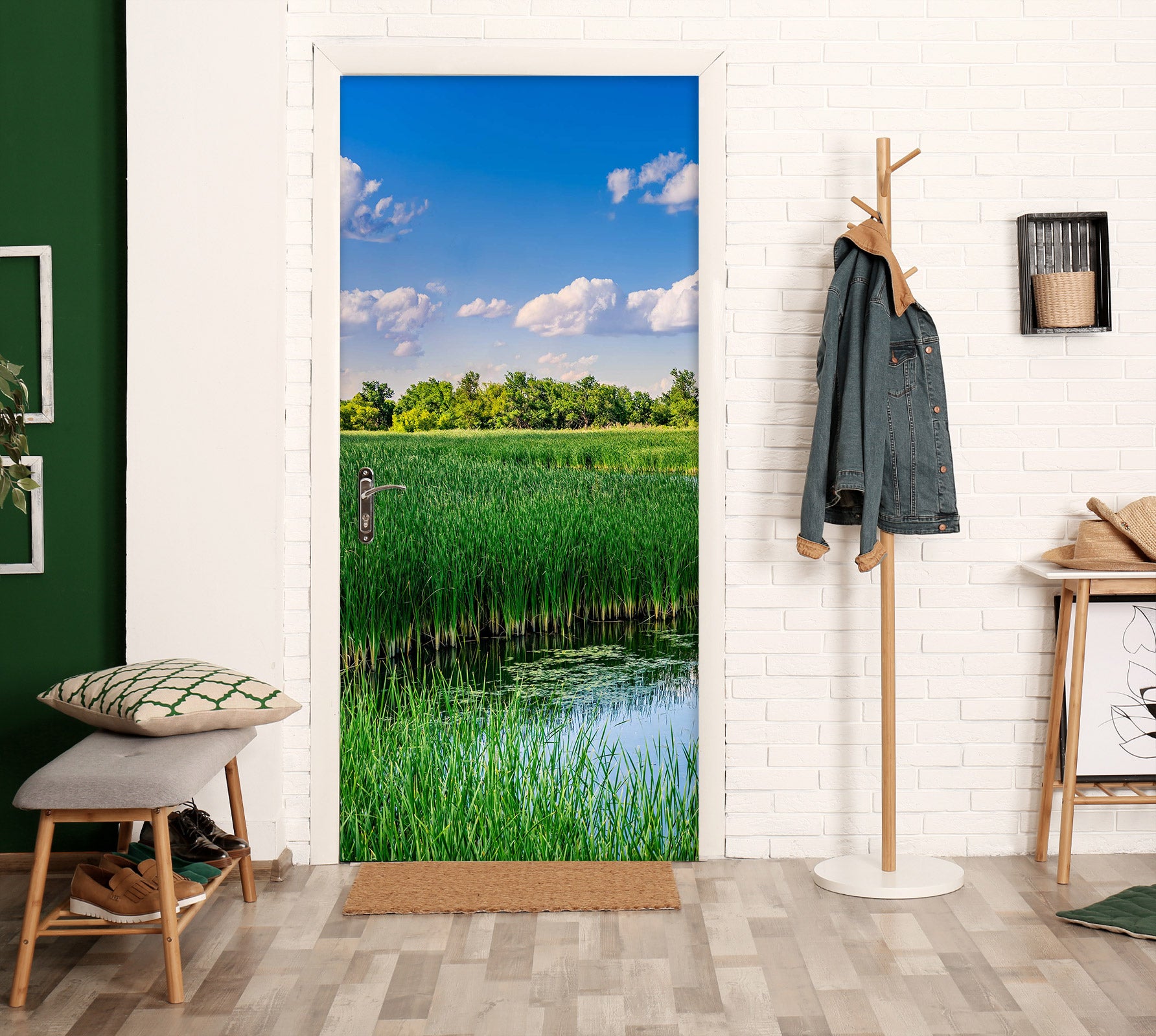 3D Sky Grass River 107218 Beth Sheridan Door Mural