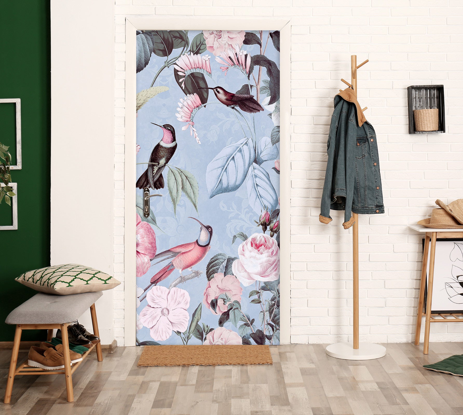 3D Rose Leaf Bird 118138 Andrea Haase Door Mural