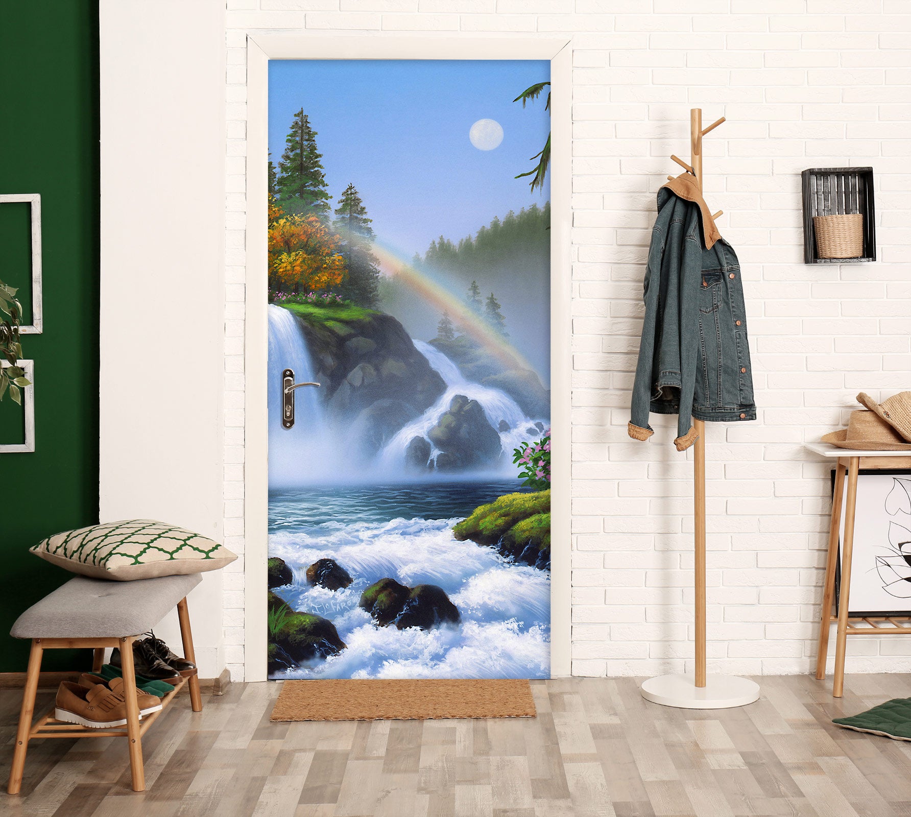 3D Waterfall Rainbow 112160 Jerry LoFaro Door Mural