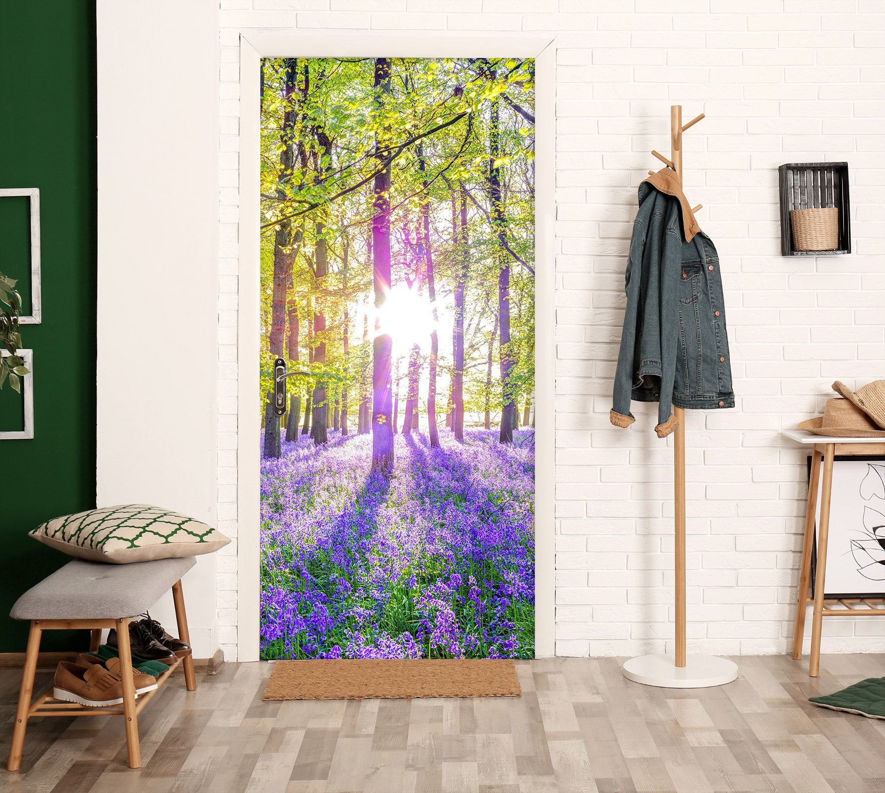 3D Sunshine Woods Purple Flowers 10637 Assaf Frank Door Mural