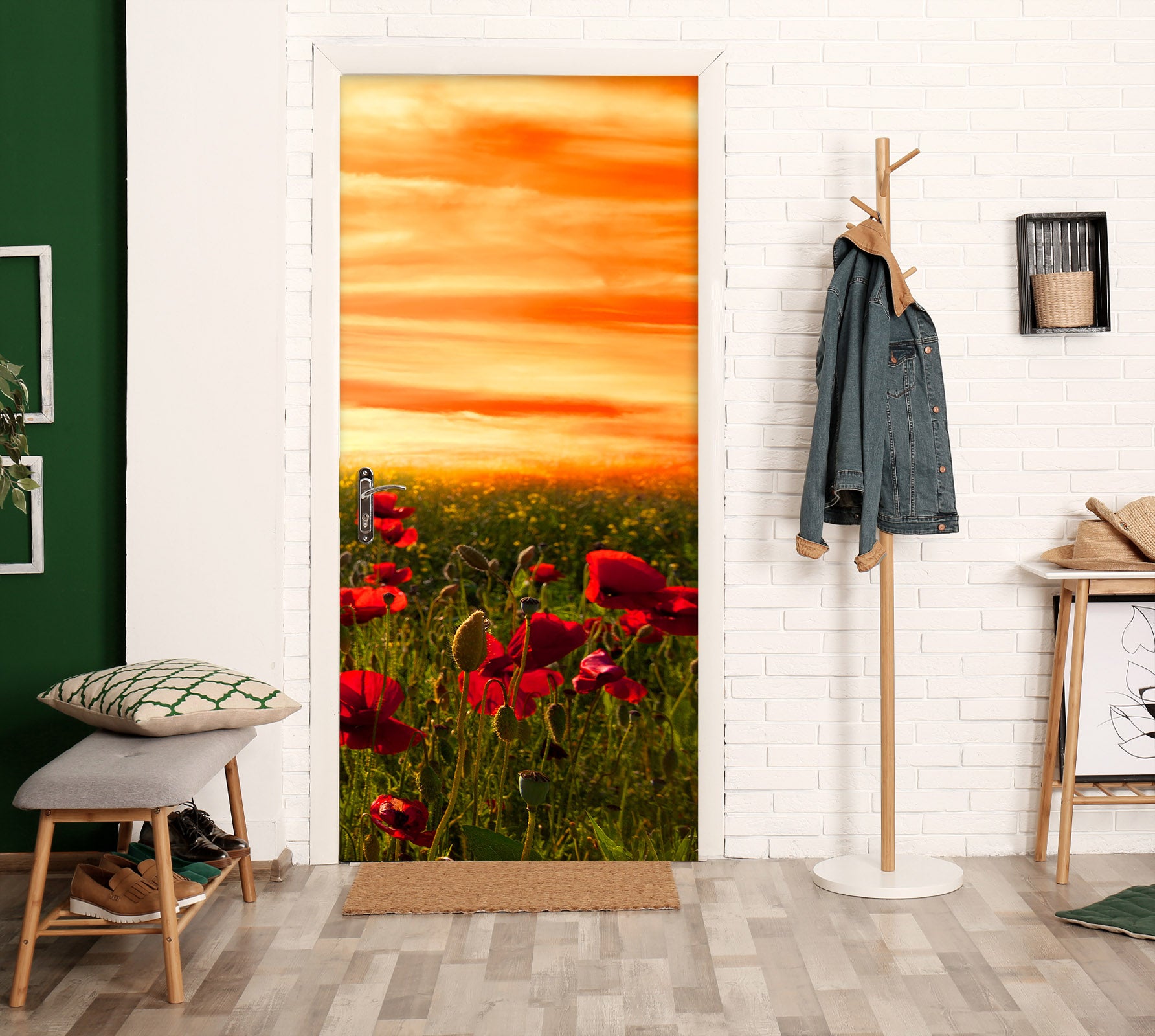 3D Meadow Red Flower Bush 12270 Marco Carmassi Door Mural