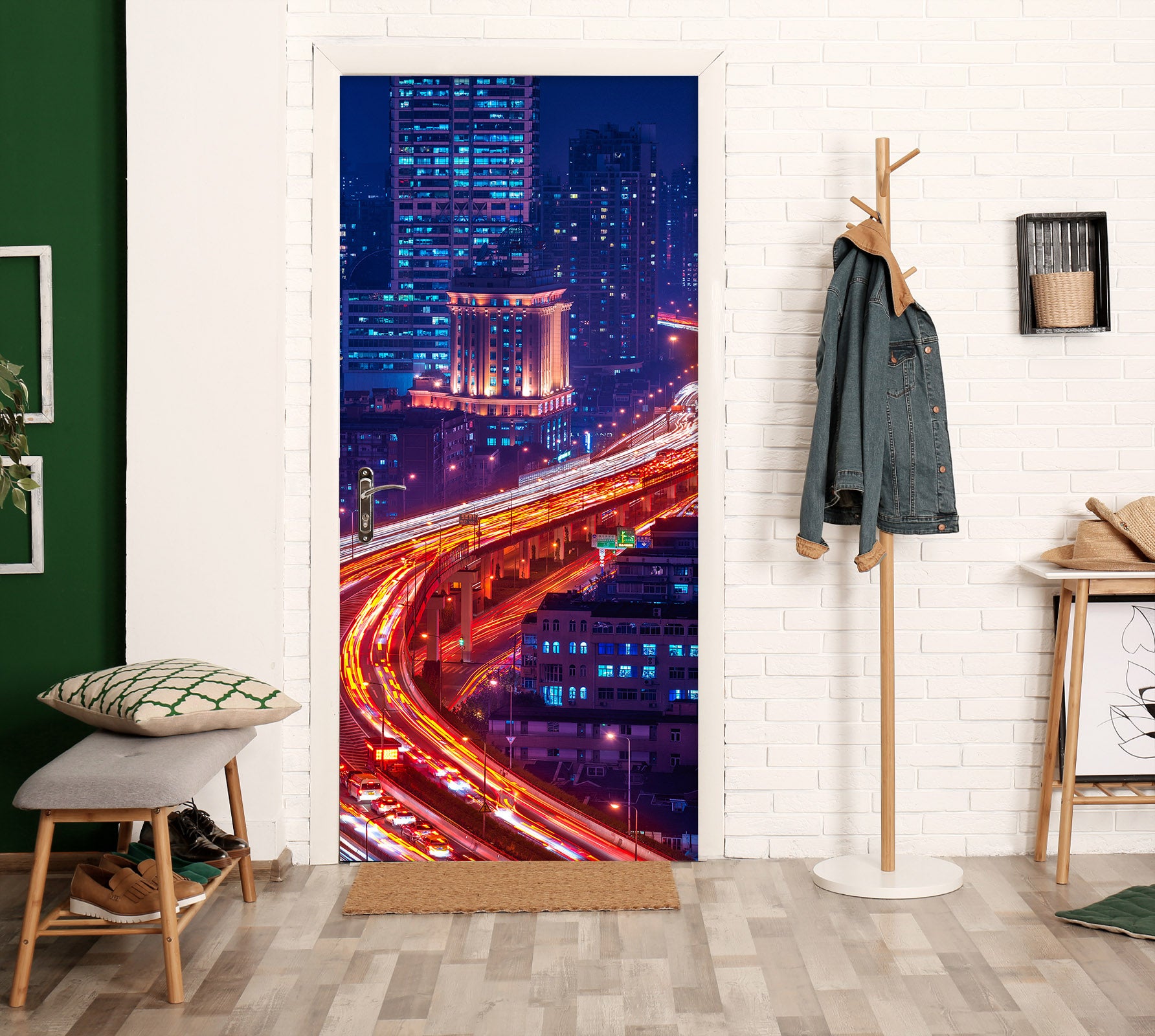 3D Road Building Night Light 119139 Marco Carmassi Door Mural