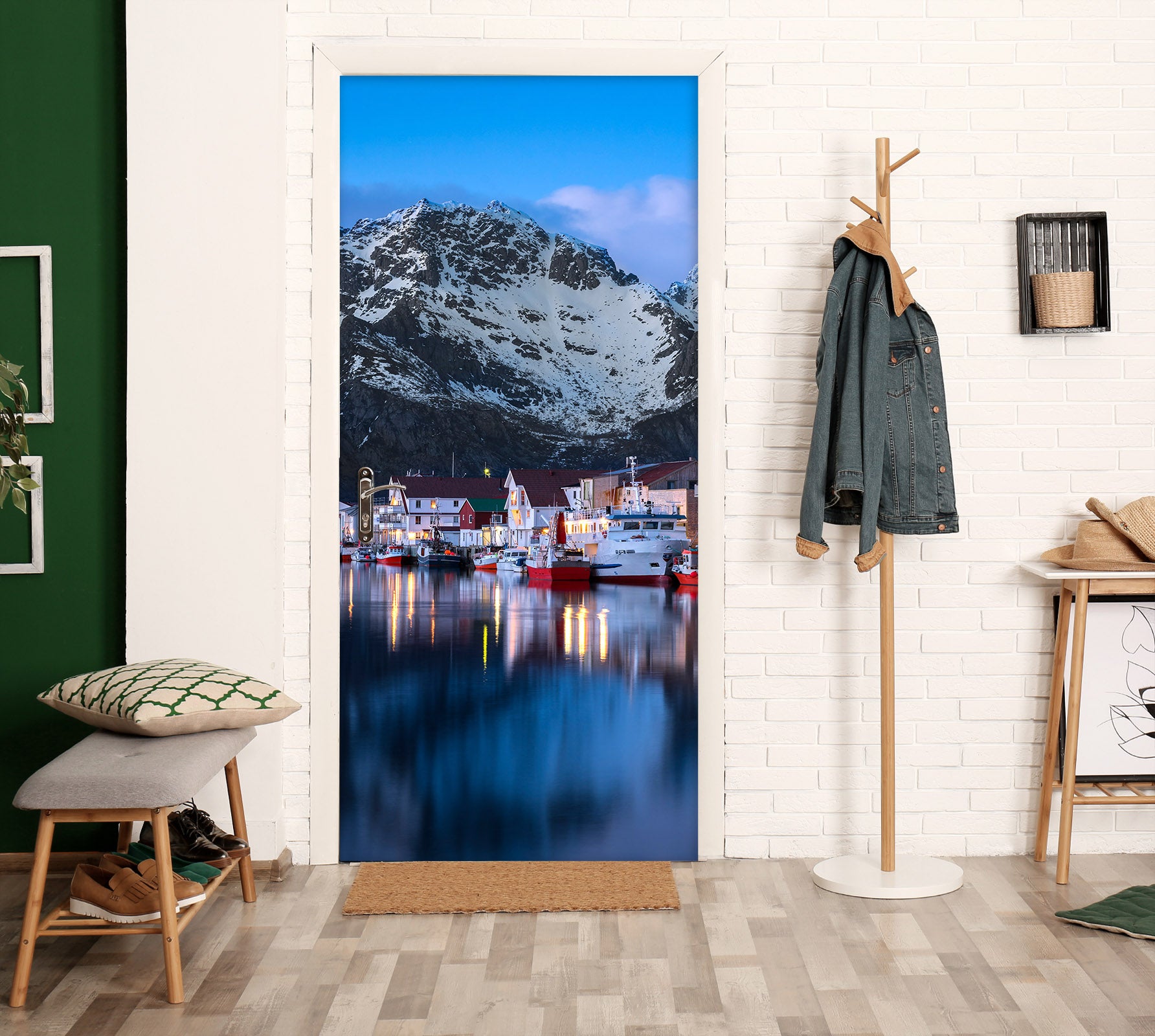 3D Snow Mountain Boat 115112 Marco Carmassi Door Mural