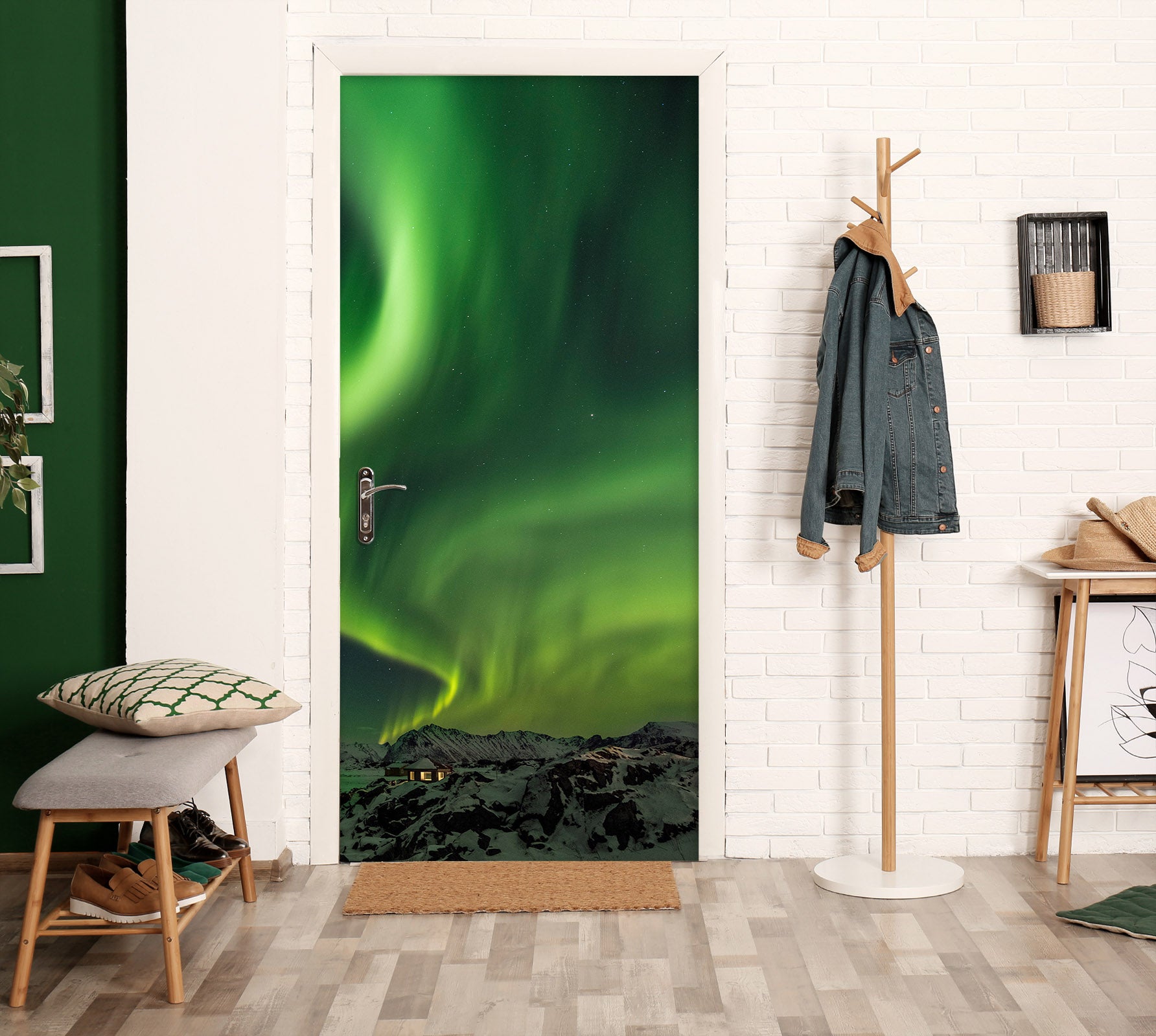 3D Green Aurora Pattern 12236 Marco Carmassi Door Mural