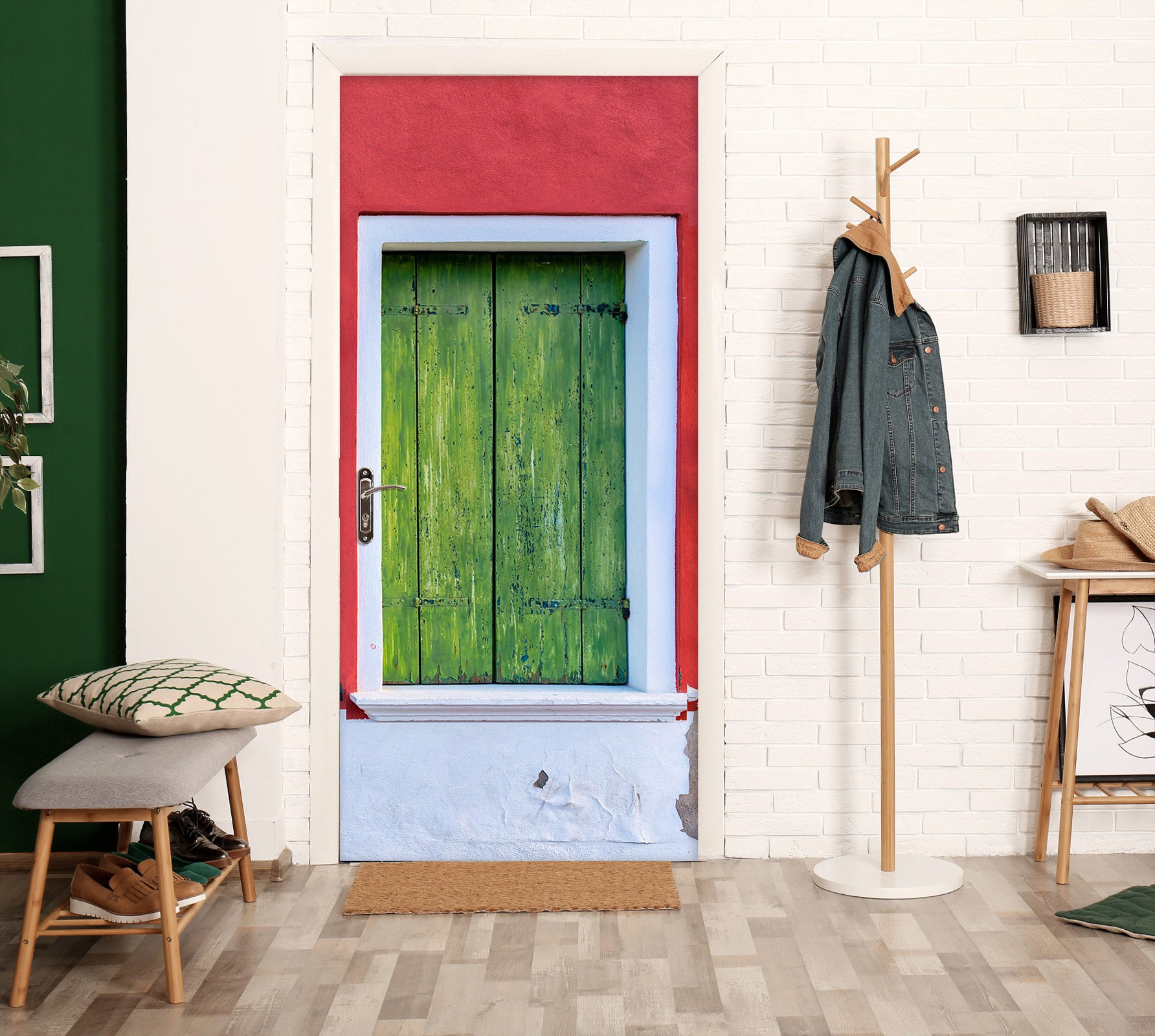 3D Green Wooden Windows 12228 Marco Carmassi Door Mural