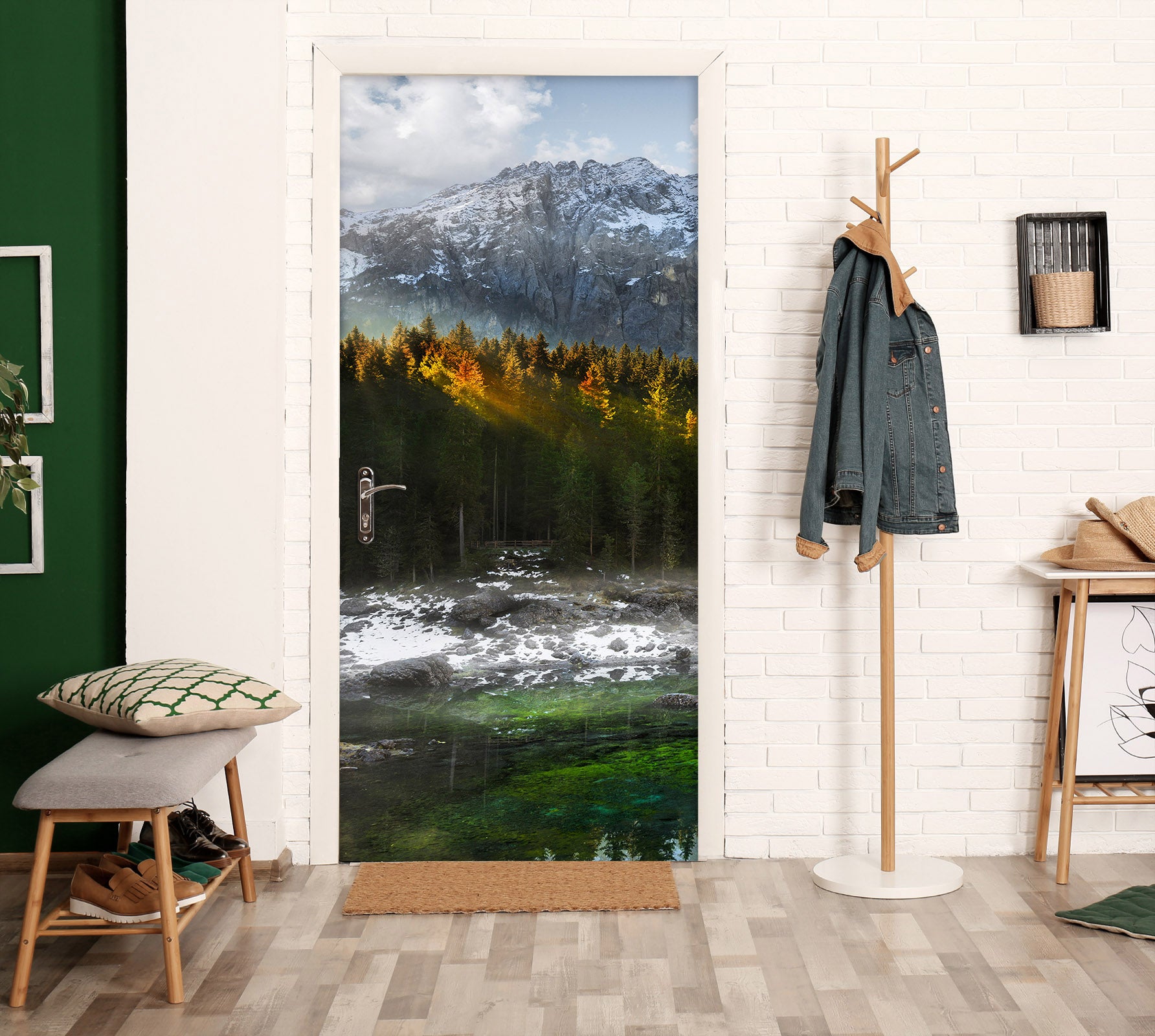 3D Woods Stream Mountain 11445 Marco Carmassi Door Mural