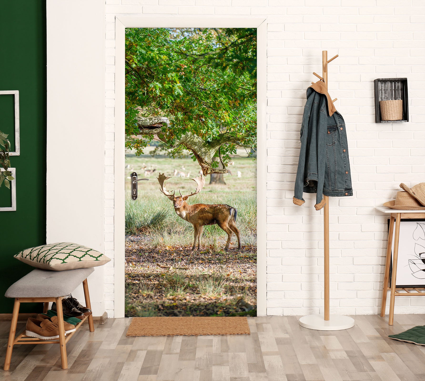 3D Meadow Tree Deer 10201 Assaf Frank Door Mural