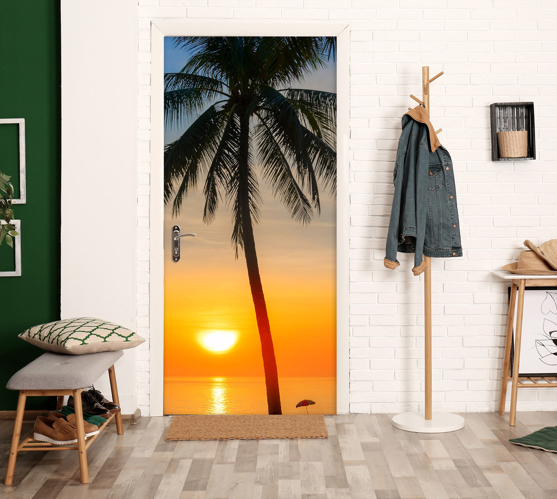 3D Coconut Tree Sunset 11624 Marco Carmassi Door Mural