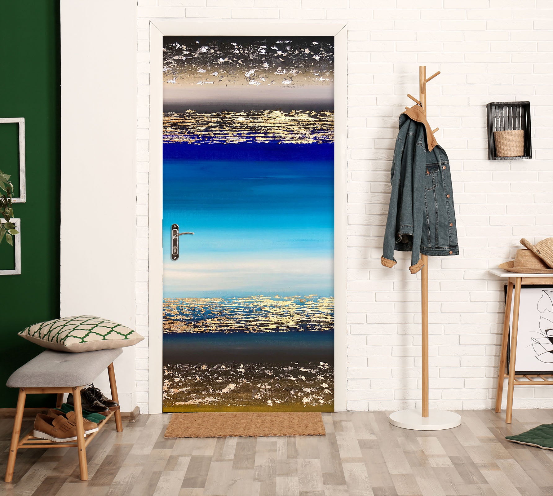 3D Gold Blue 3258 Skromova Marina Door Mural