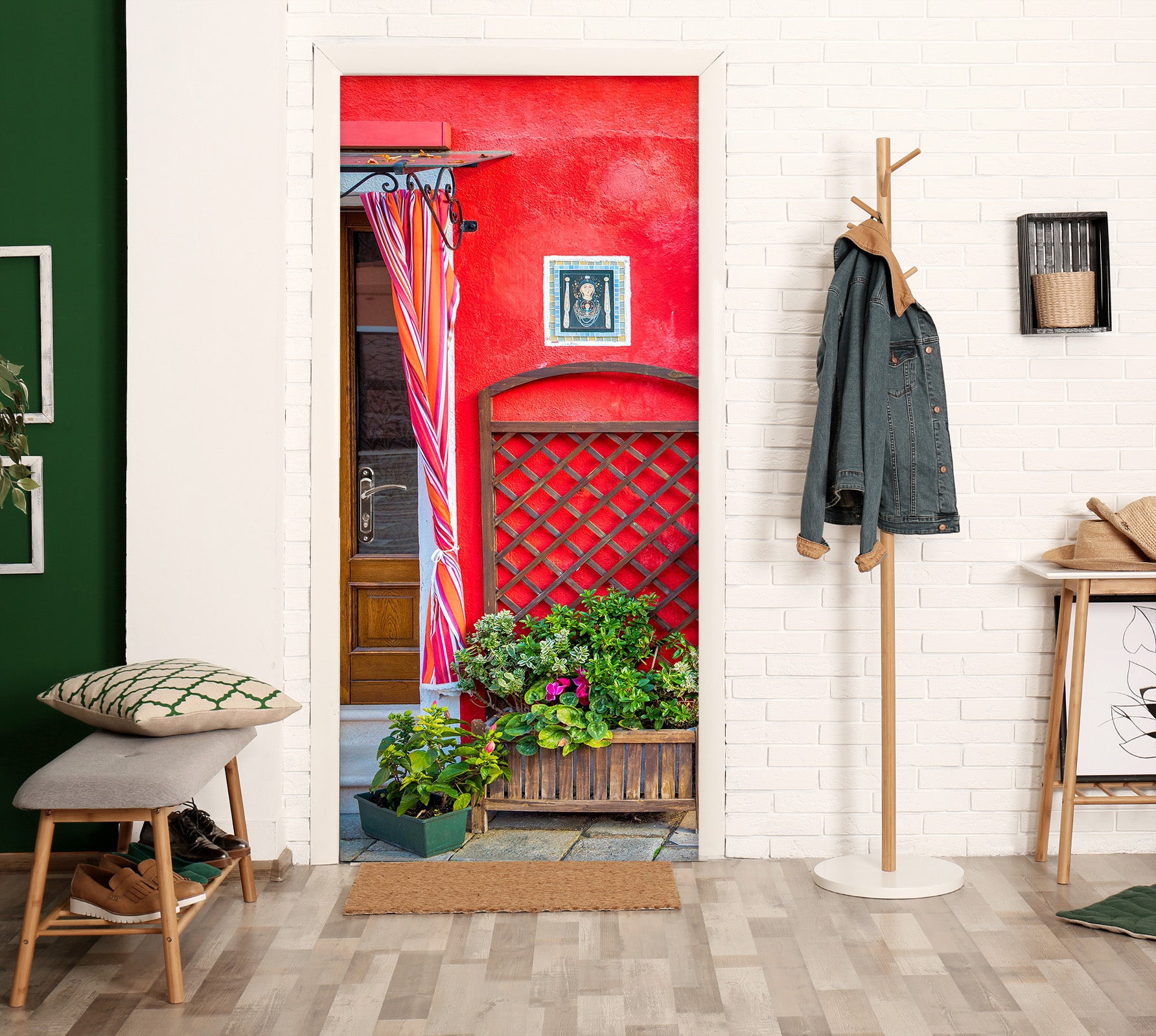 3D Red Wall Flowerpot 12222 Marco Carmassi Door Mural