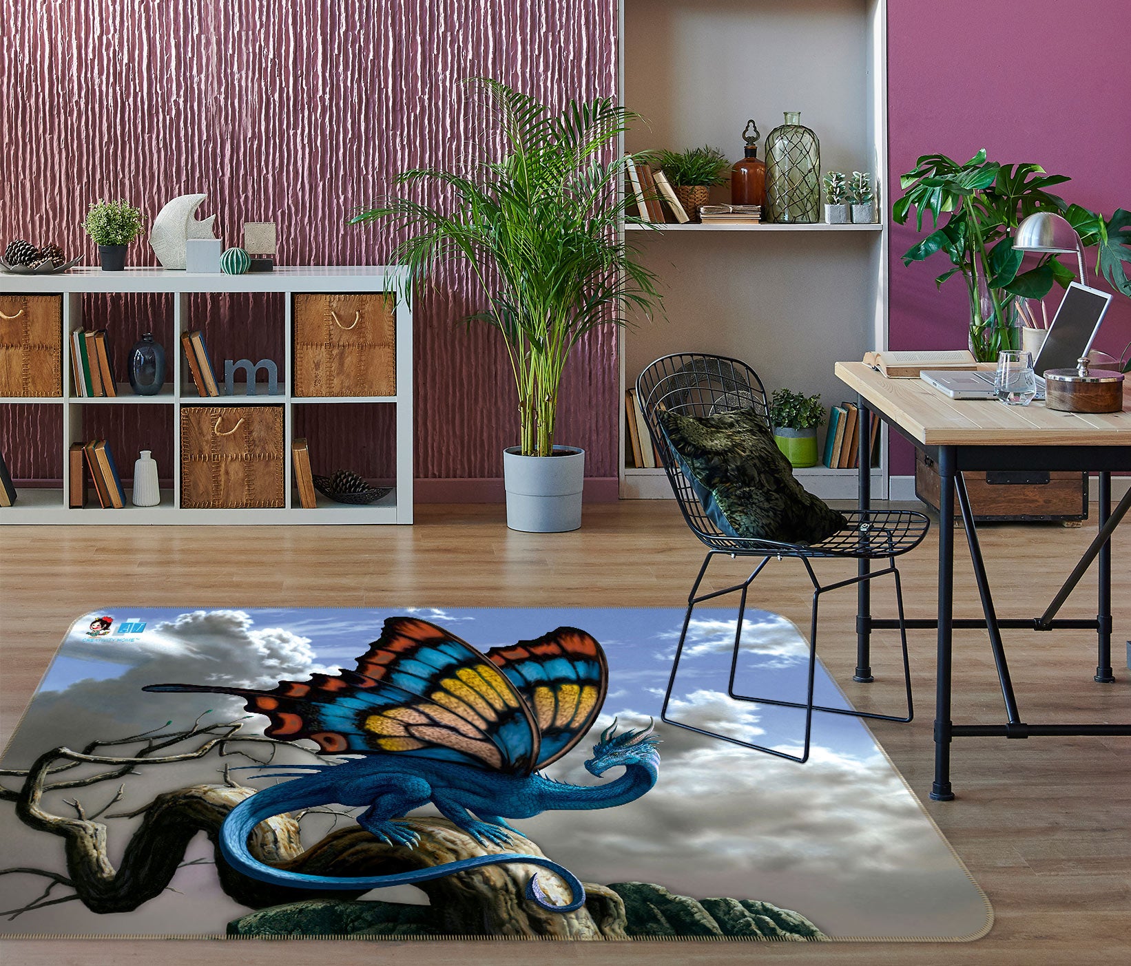 3D Butterfly Dragon 5177 Ciruelo Rug Non Slip Rug Mat