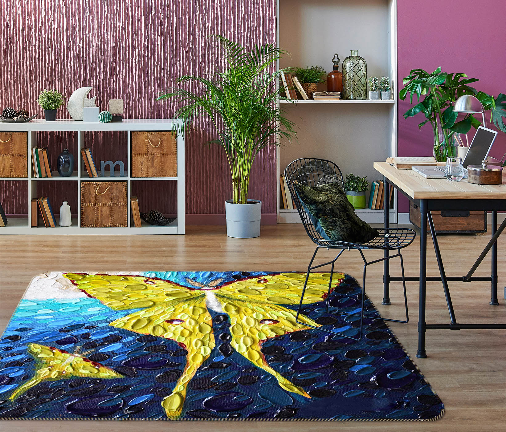 3D Yellow Butterfly 1007 Dena Tollefson Rug Non Slip Rug Mat