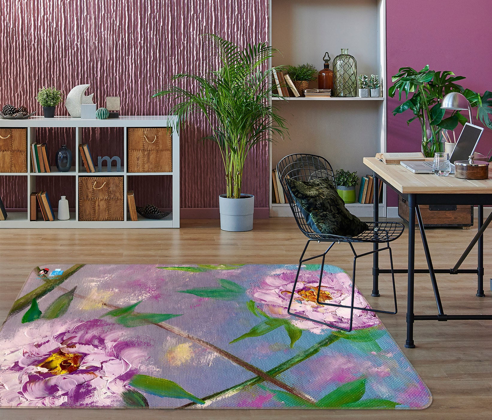 3D Purple Flower Leaves 1215 Skromova Marina Rug Non Slip Rug Mat