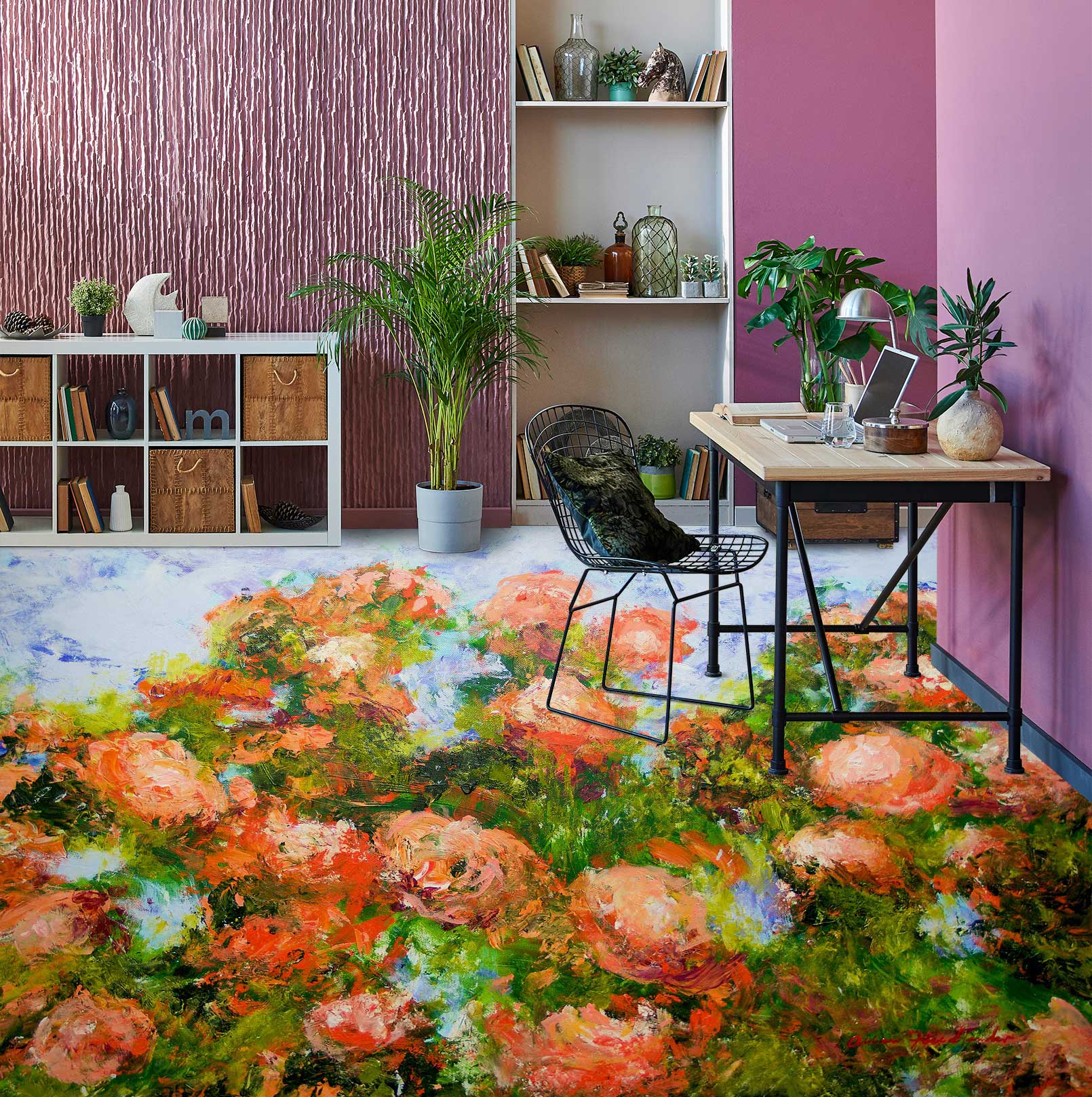 3D Red Flowers Clump 9681 Allan P. Friedlander Floor Mural  Wallpaper Murals Self-Adhesive Removable Print Epoxy