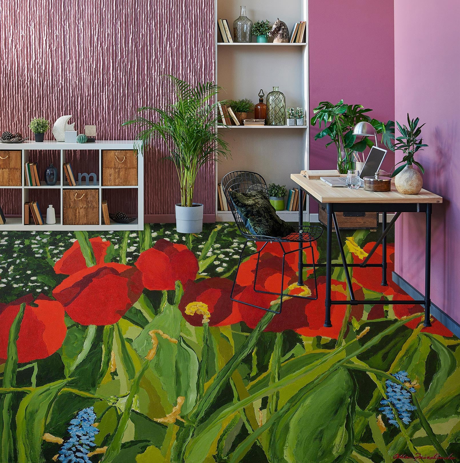 3D Red Flowers 9564 Allan P. Friedlander Floor Mural  Wallpaper Murals Self-Adhesive Removable Print Epoxy