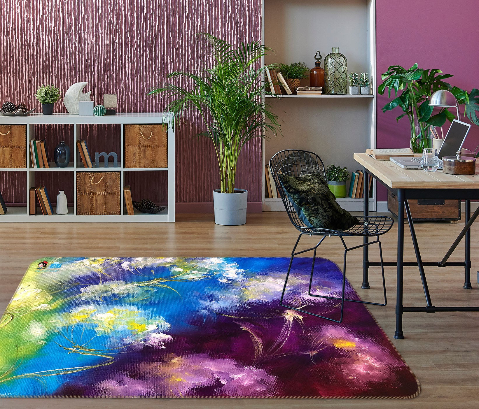 3D Purple Blue Flower 1307 Skromova Marina Rug Non Slip Rug Mat