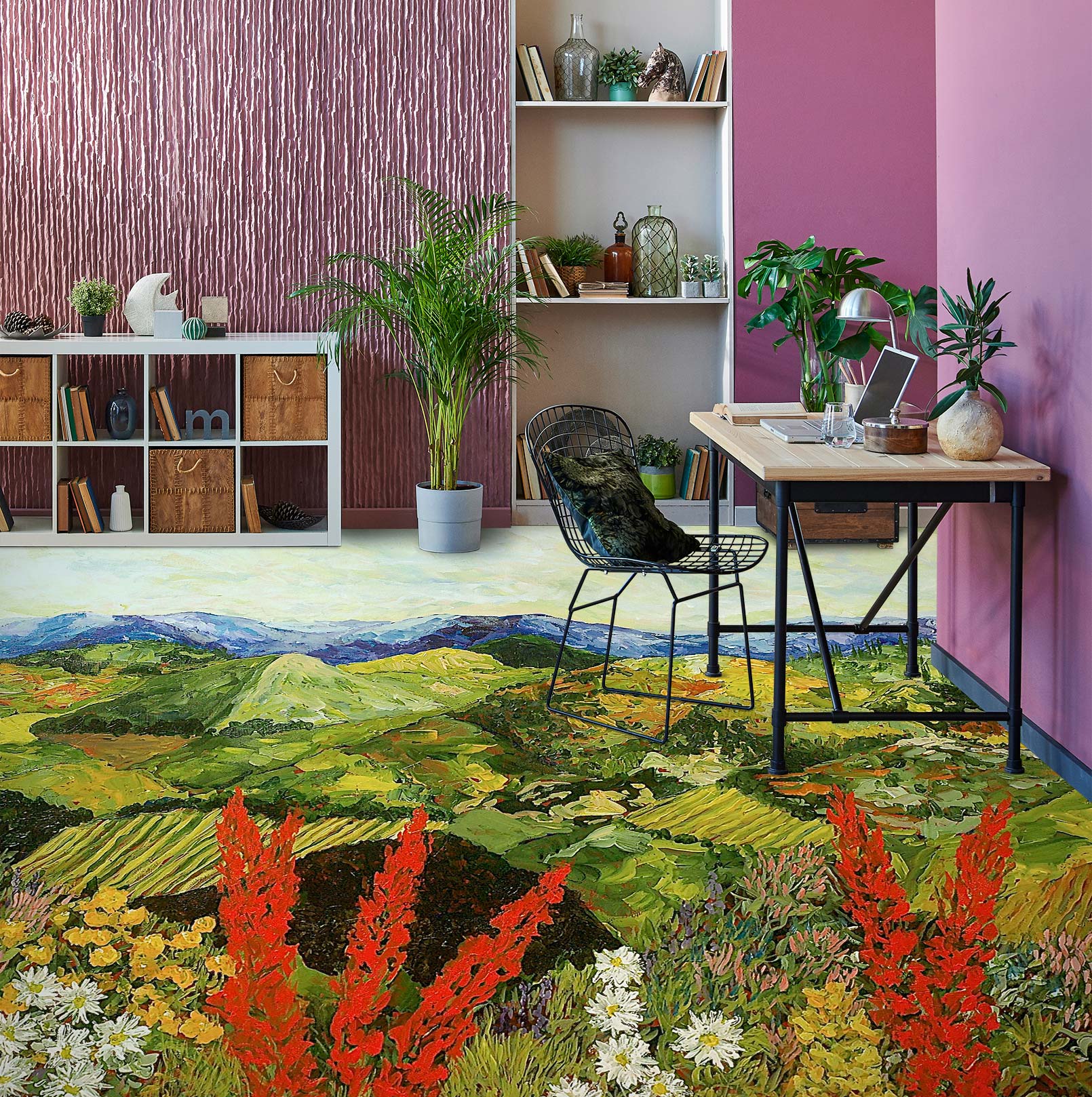 3D Green Hillside Red Flowers 9542 Allan P. Friedlander Floor Mural  Wallpaper Murals Self-Adhesive Removable Print Epoxy