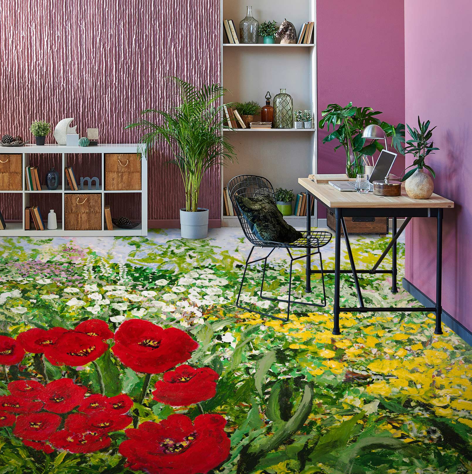 3D Red Yellow White Flowers 9692 Allan P. Friedlander Floor Mural  Wallpaper Murals Self-Adhesive Removable Print Epoxy