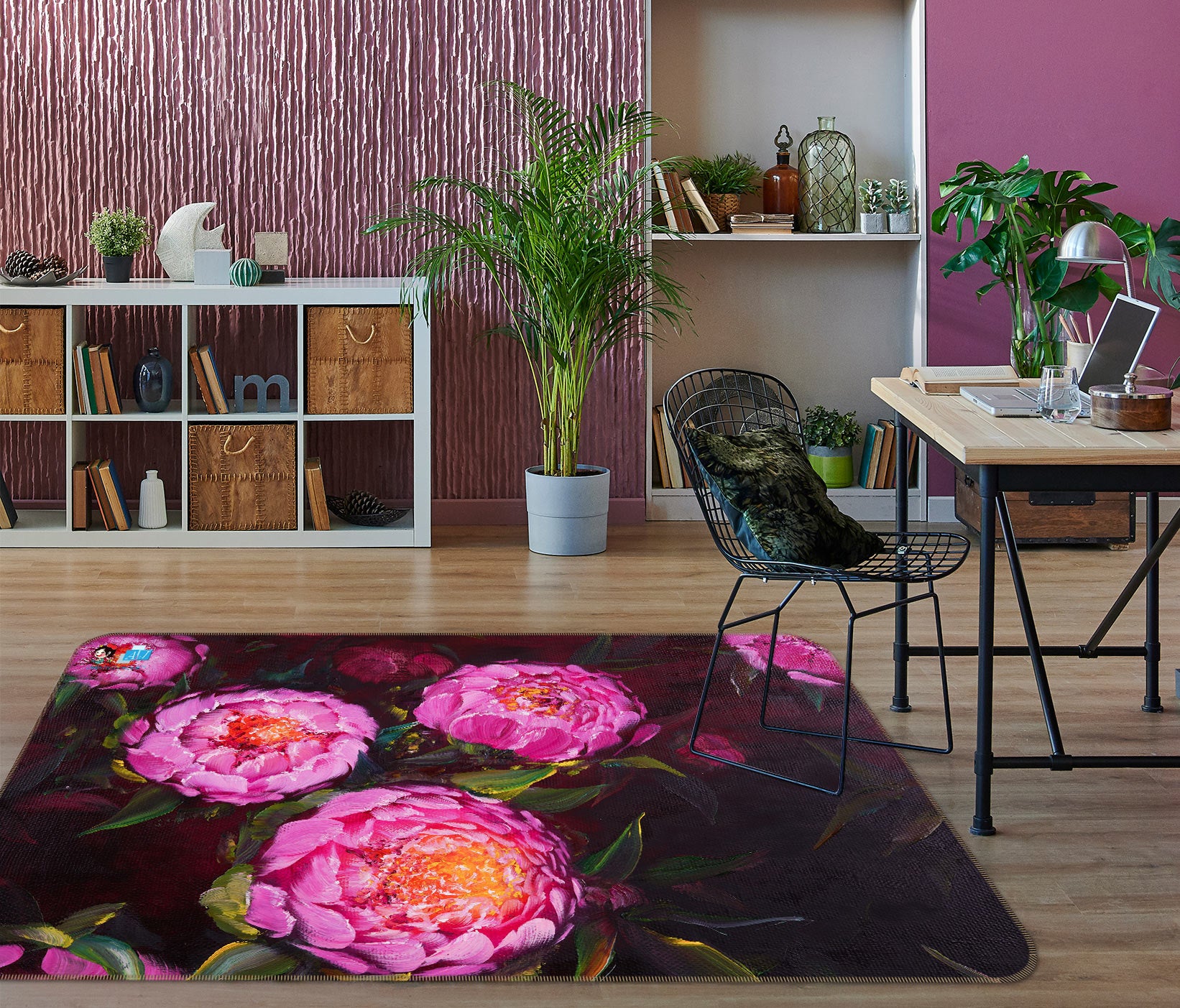 3D Pink Flower 1157 Skromova Marina Rug Non Slip Rug Mat